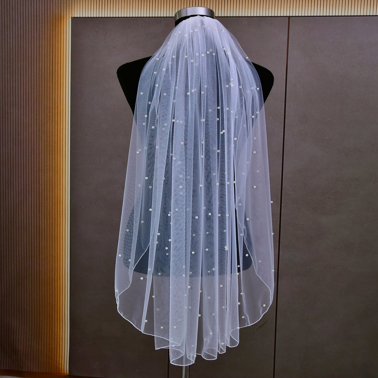 BRIDELLA BV06 Short Lock Edge Pearl Beaded Veil Single Layer With Hair Comb Bride Wedding Veil Accessories
