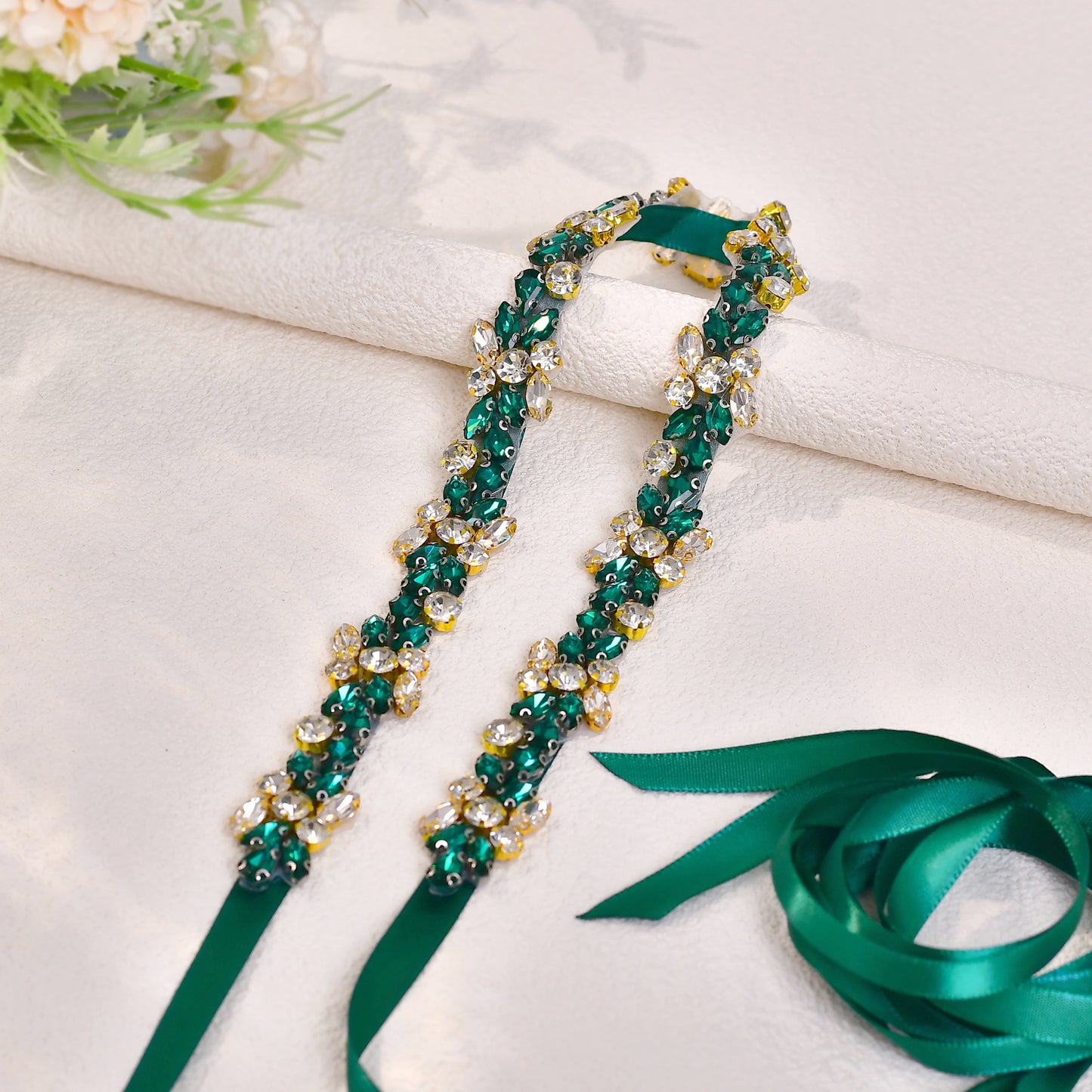 BRIDELLA BS437KL Emerald Diamond Wedding Belt Womens Dress Accessories Suitable for Parties and Dinners
