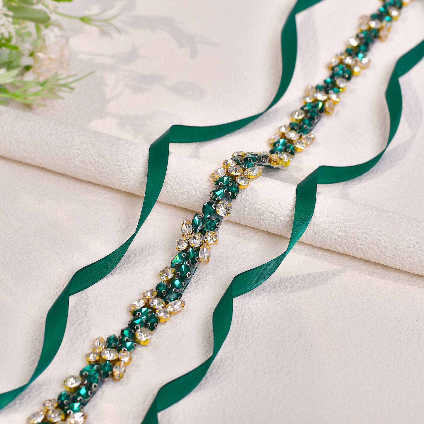 BRIDELLA BS437KL Emerald Diamond Wedding Belt Womens Dress Accessories Suitable for Parties and Dinners