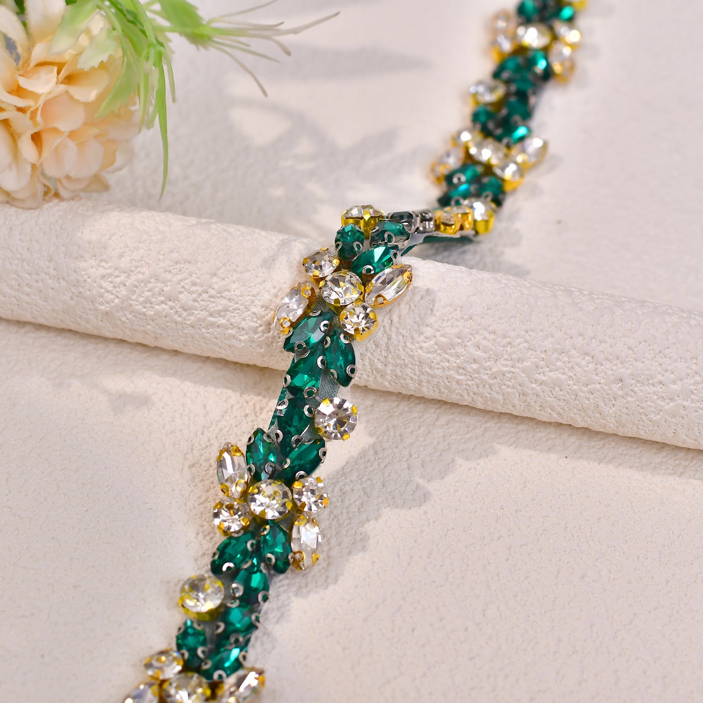 BRIDELLA BS437KL Emerald Diamond Wedding Belt Womens Dress Accessories Suitable for Parties and Dinners