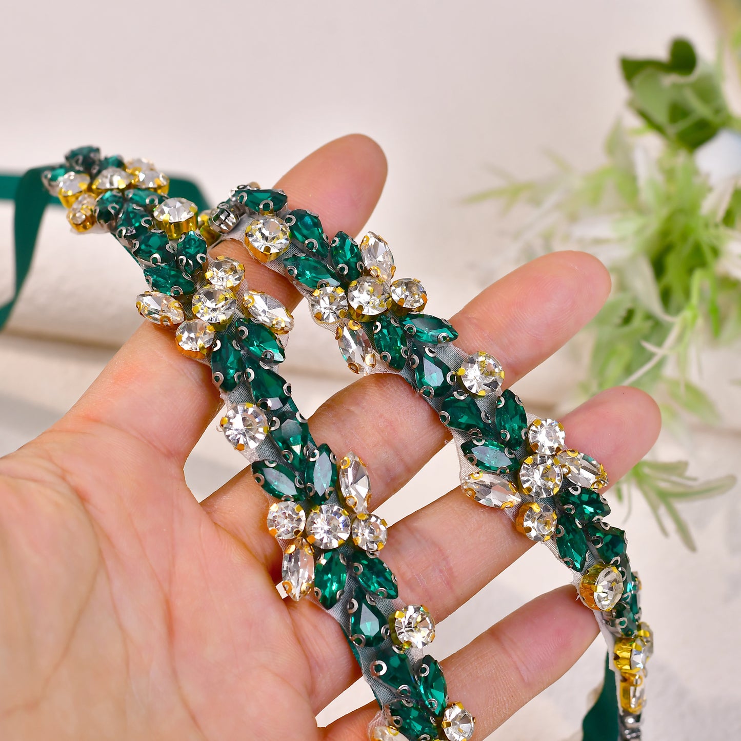 BRIDELLA BS437KL Emerald Diamond Wedding Belt Womens Dress Accessories Suitable for Parties and Dinners