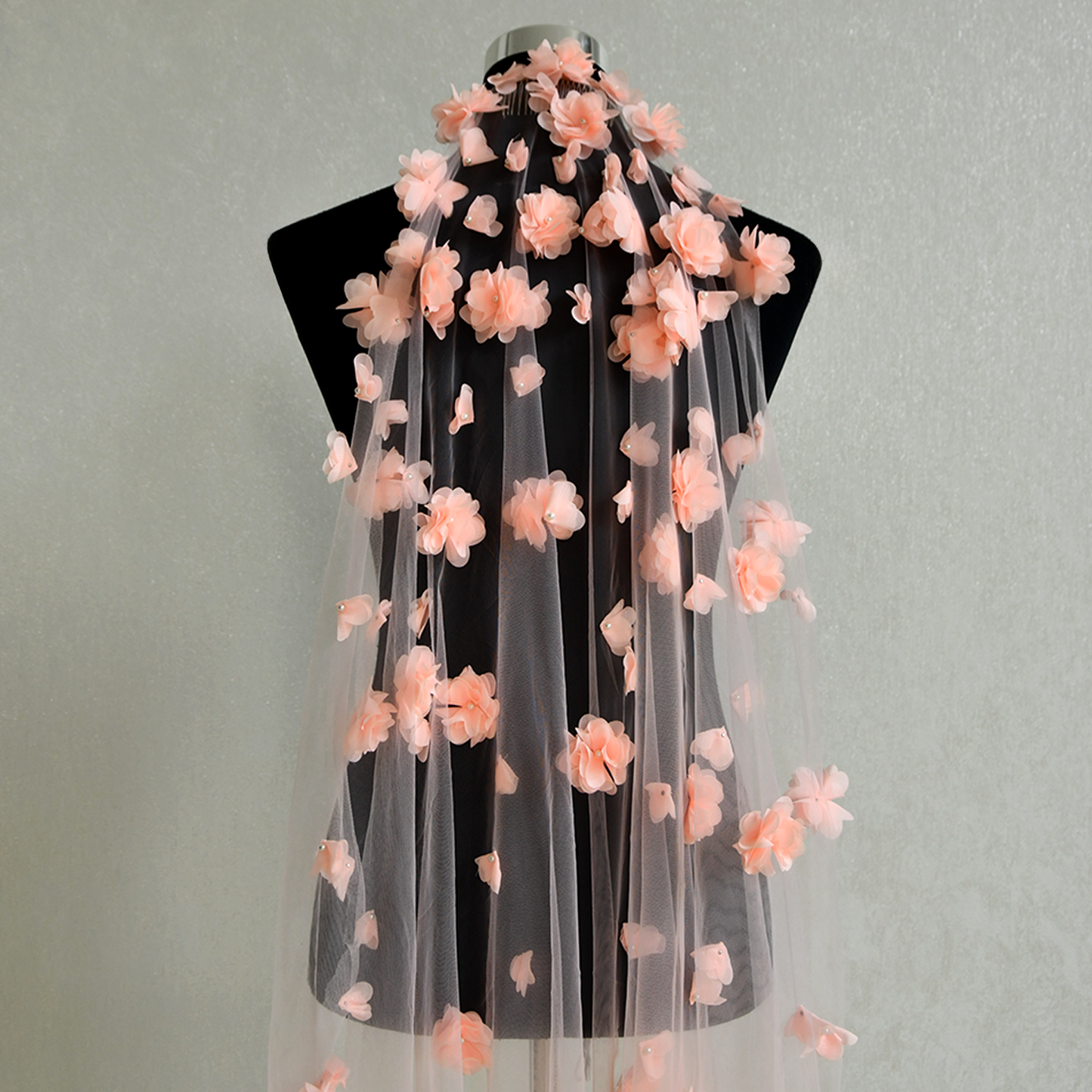 BRIDELLA BM137 A Pink Three-Dimensional Flower Decorated Bridal Veil With A Comb A Cute And Sweet Wedding Dress Accessory