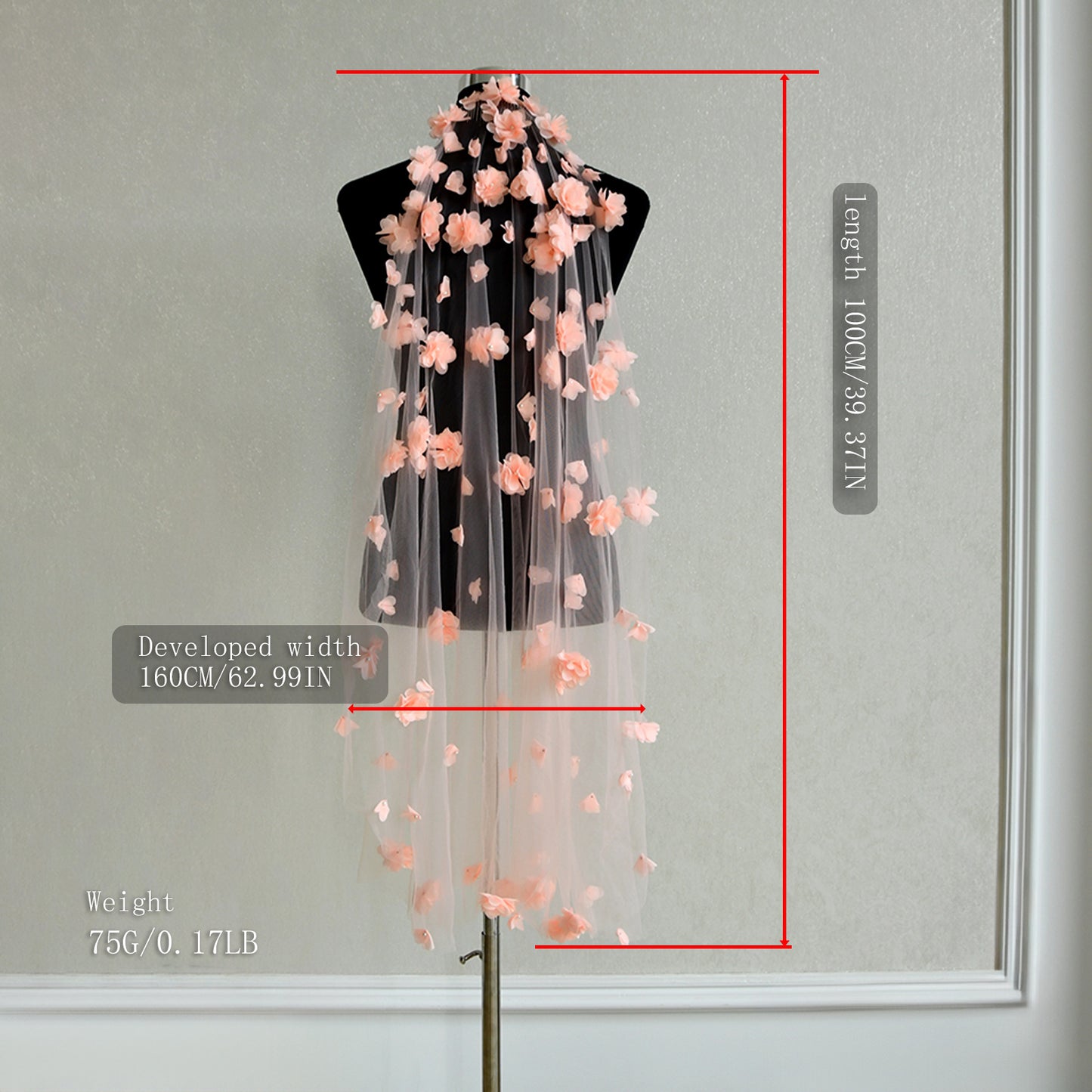 BRIDELLA BM137 A Pink Three-Dimensional Flower Decorated Bridal Veil With A Comb A Cute And Sweet Wedding Dress Accessory