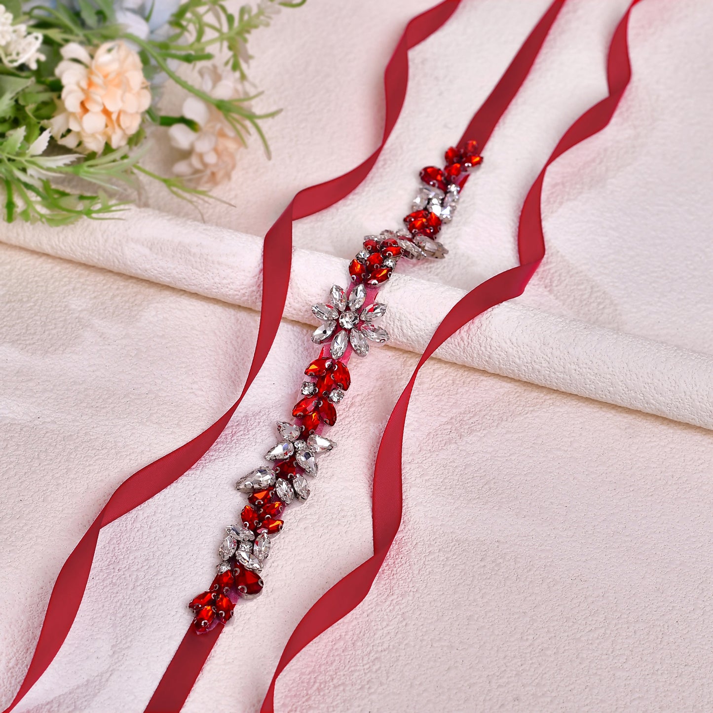 BRIDELLA BS174R Burgundy Womens High-End Dress Belt Luxury Diamond Christmas Clothing Waist Accessories Gifts
