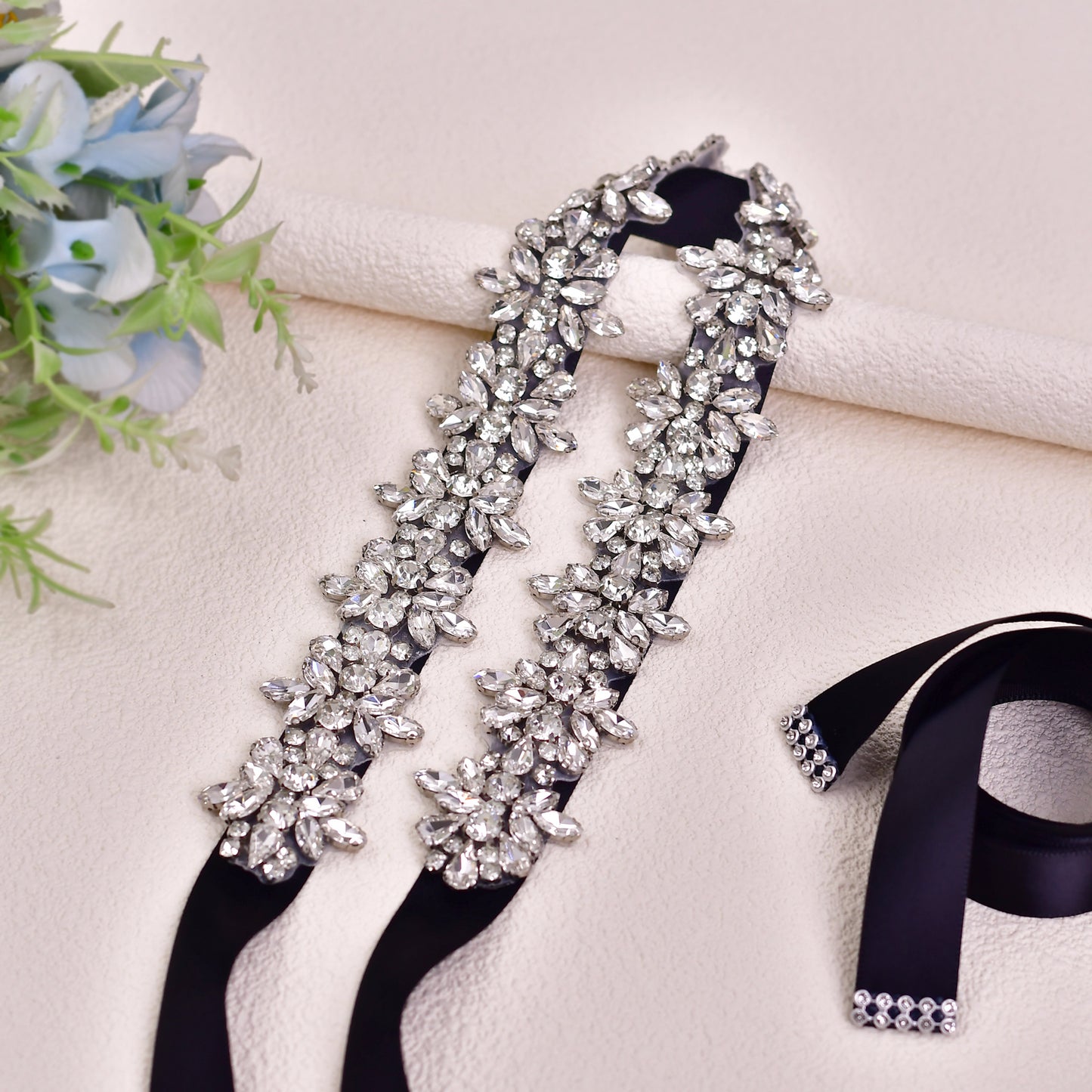 BRIDELLA BS269 New Black Dress Belt Glass Silver Diamond Ladies High-End Clothing Accessories