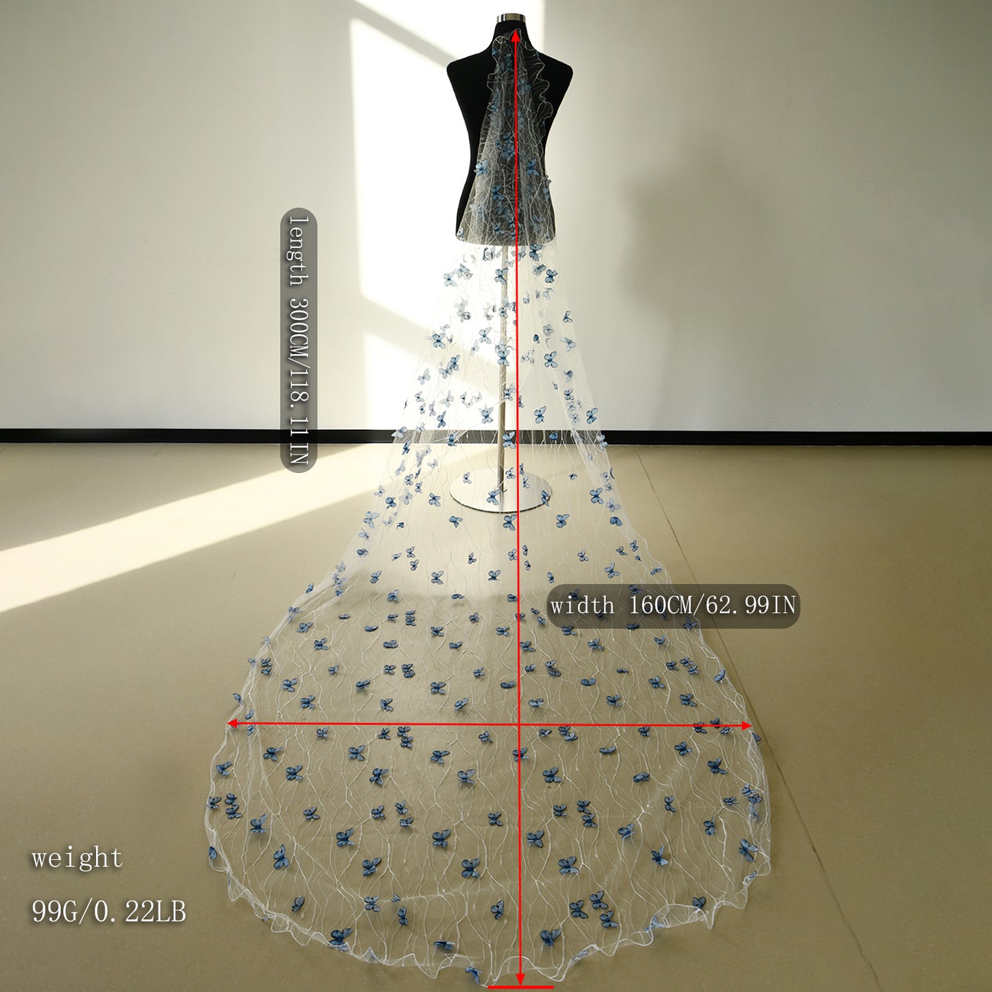 BRIDELLA BM43 Unique 3D Butterfly Wedding Veil for Brides Cathedral Length Wedding Bridal Veil Classic Long Bride Veil Soft Tulle Bridal Accessories for Bachelorette Party Bridal Wedding (No Comb)