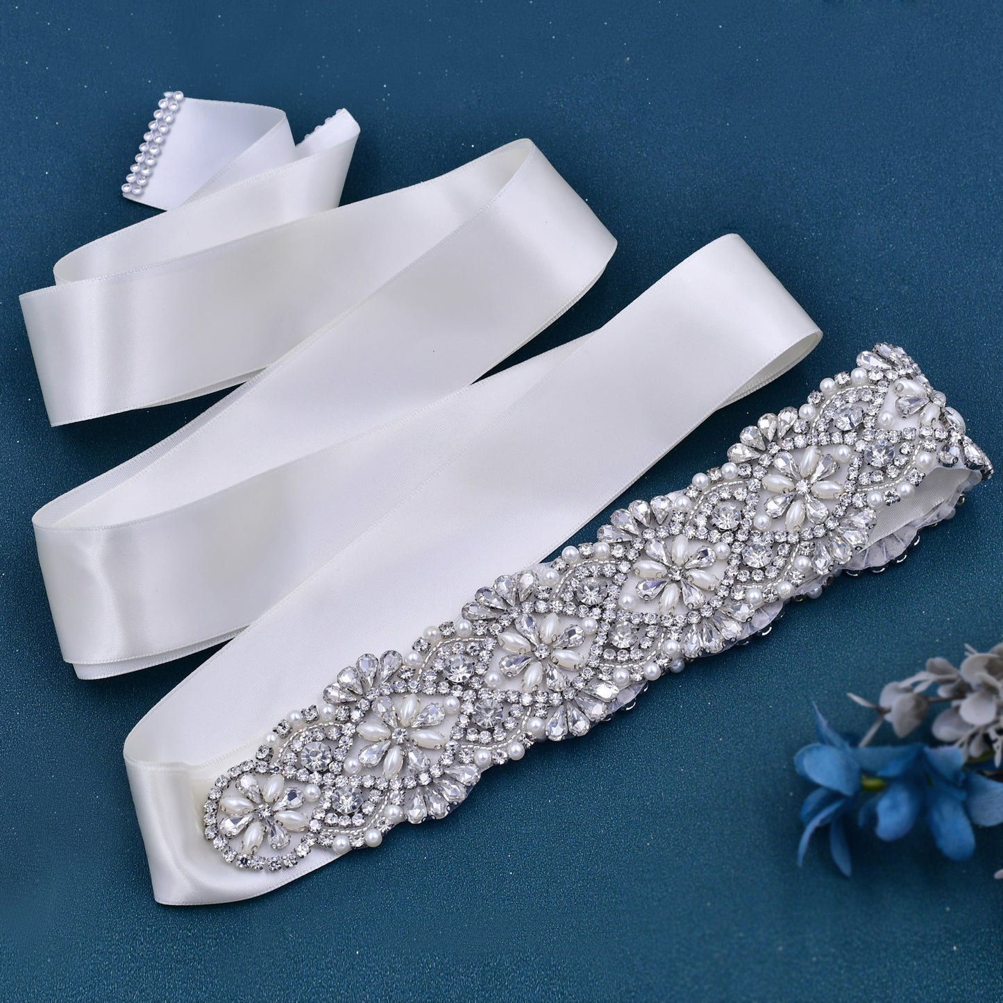 BRIDELLA BS04B Light Luxury Style Womens Decorative Waist Accessories Beige Satin Strap Scenes