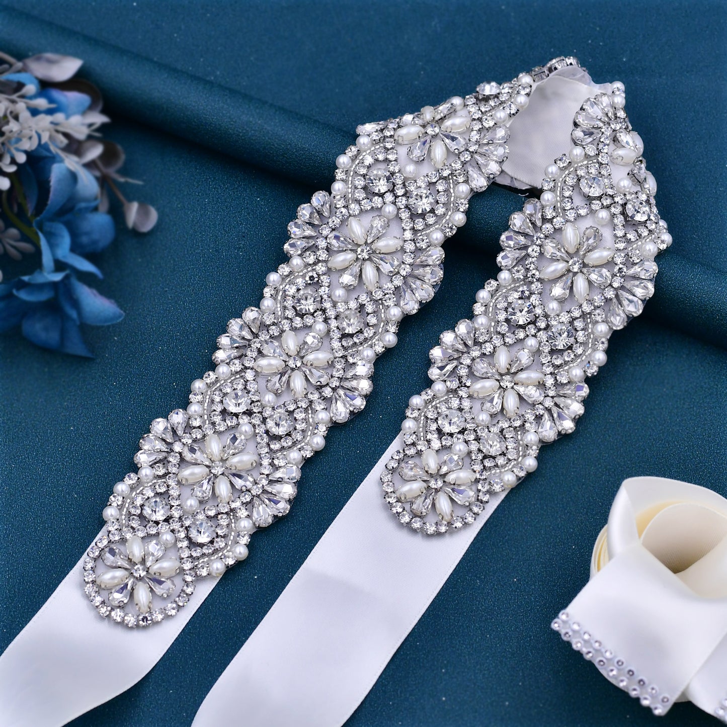 BRIDELLA BS04B Light Luxury Style Womens Decorative Waist Accessories Beige Satin Strap Scenes