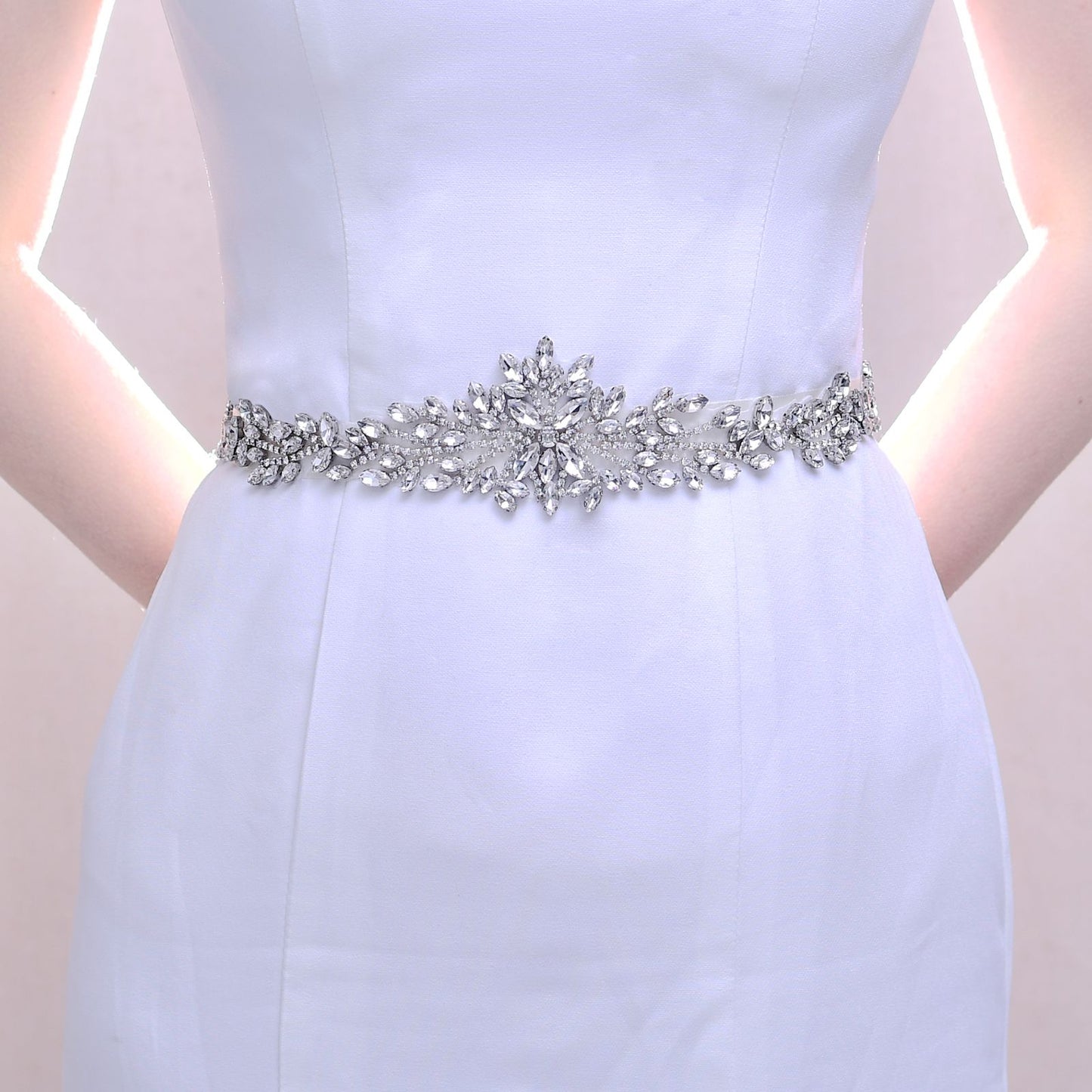 BS11-White silver rhinestone belt