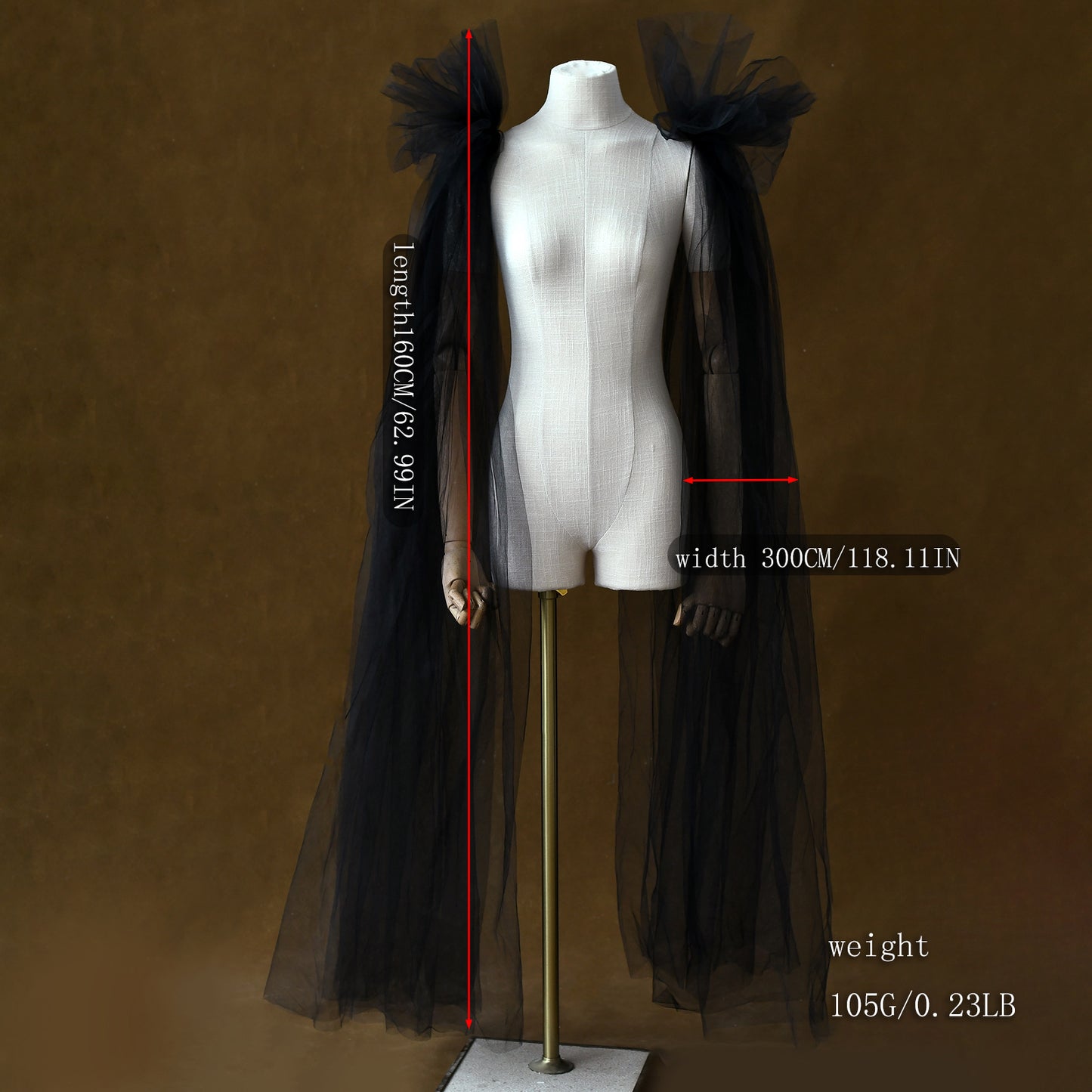 BRIDELLA BMG52 Black Long Shawl Fake Sleeves Detachable Double Shoulder Accessories Stage Performance Props