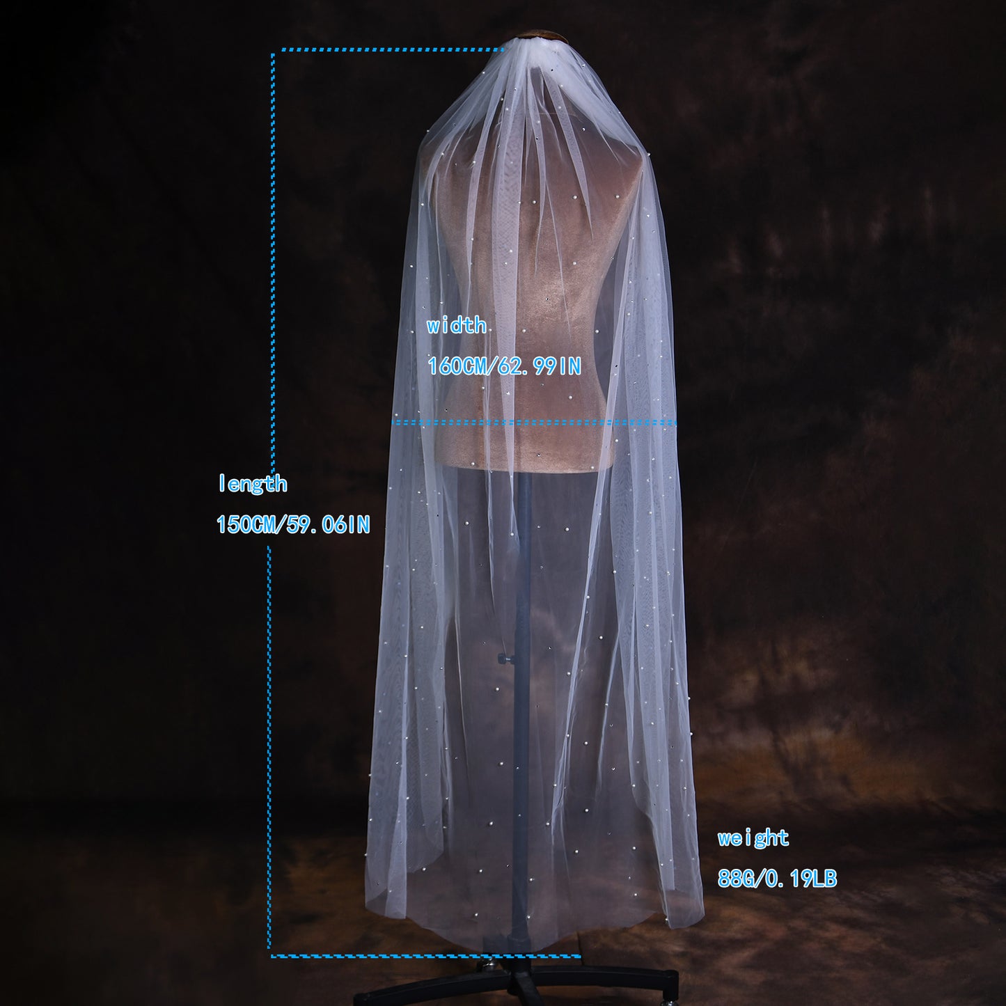BRIDELLA BM62-IY1.5 Elegant Single-Layer Imitation Pearl Bridal Veil with Rhinestone Decoration Romantic Tulle Rhinestone Wedding Veil with Comb Sparkling Rhinestone Veil Classic Bridal Accessories Suitable for Halloween Party Bridal Weddings