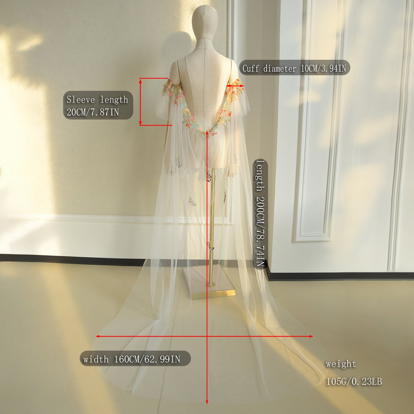 BRIDELLA BMG61 Lace Long Bridal Shawl Wedding Dress Accessories Stage Performance Cape