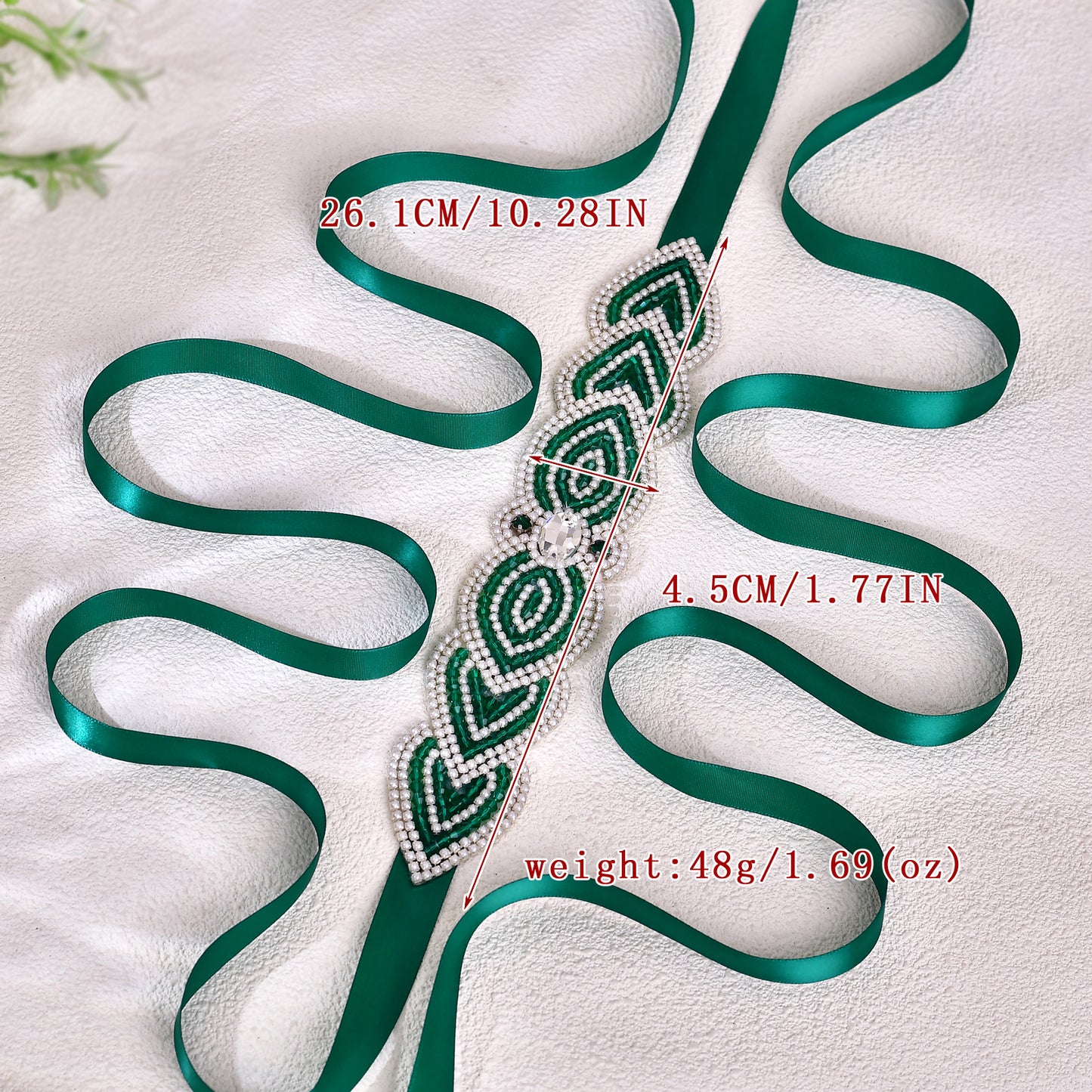 BS265-Green Ribbon green rhinestone belt