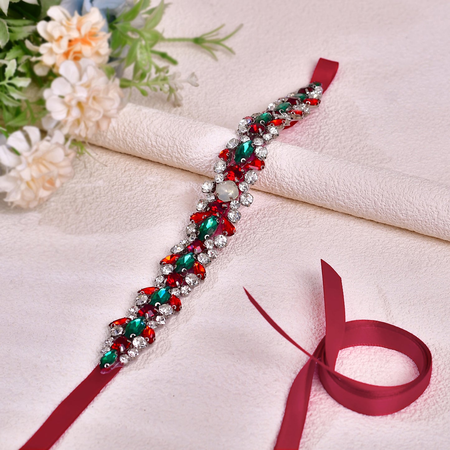 BRIDELLA BS113R Bridal Exclusive Wedding Accessories Red Dress Burgundy Waist Accessories