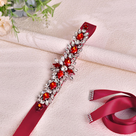 BS191R-Wine Red burgundy rhinestone belt