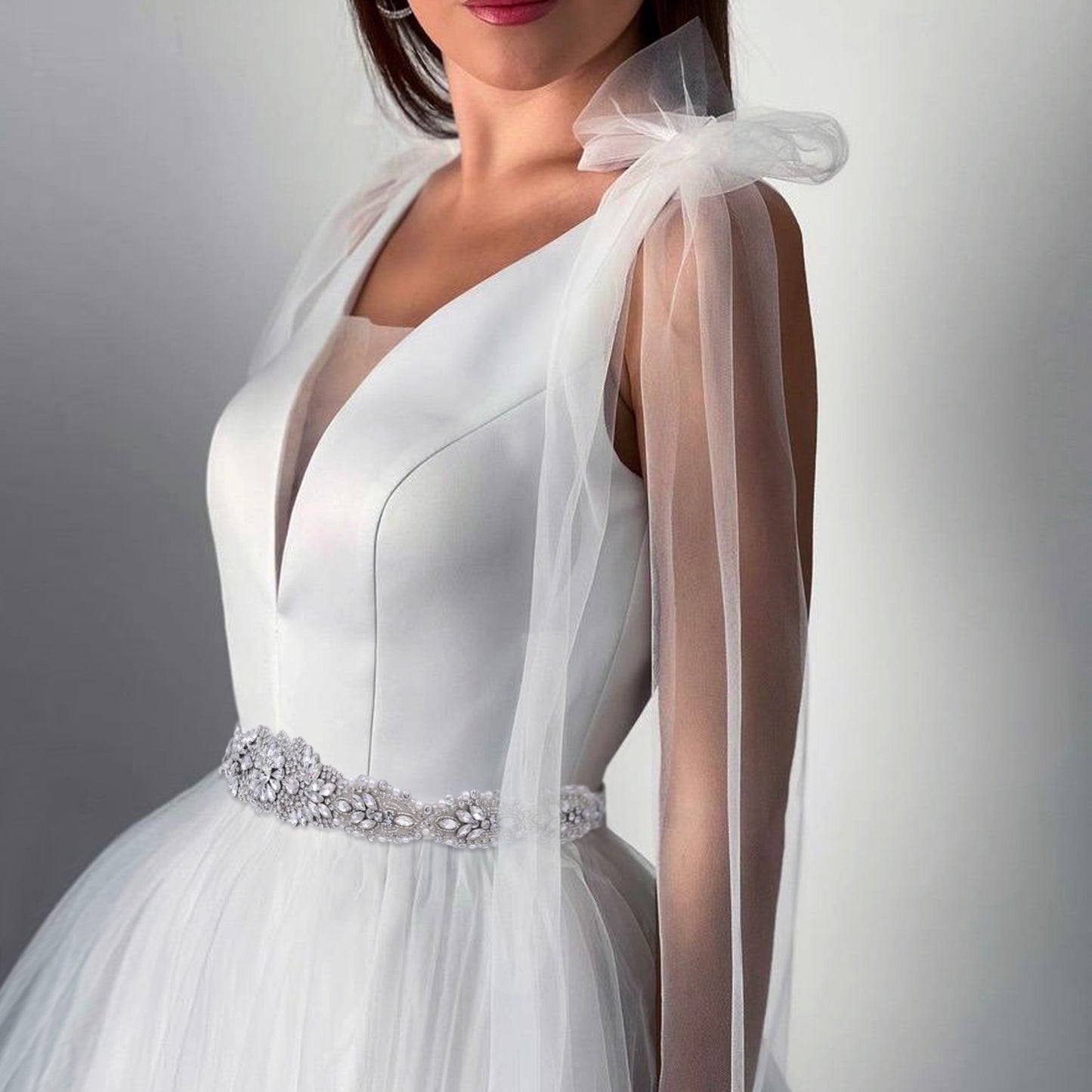 BRIDELLA BS119 Exquisite Silver Flower Waist Accessory Suitable For Wedding Valentines Day Stage Dress Belt