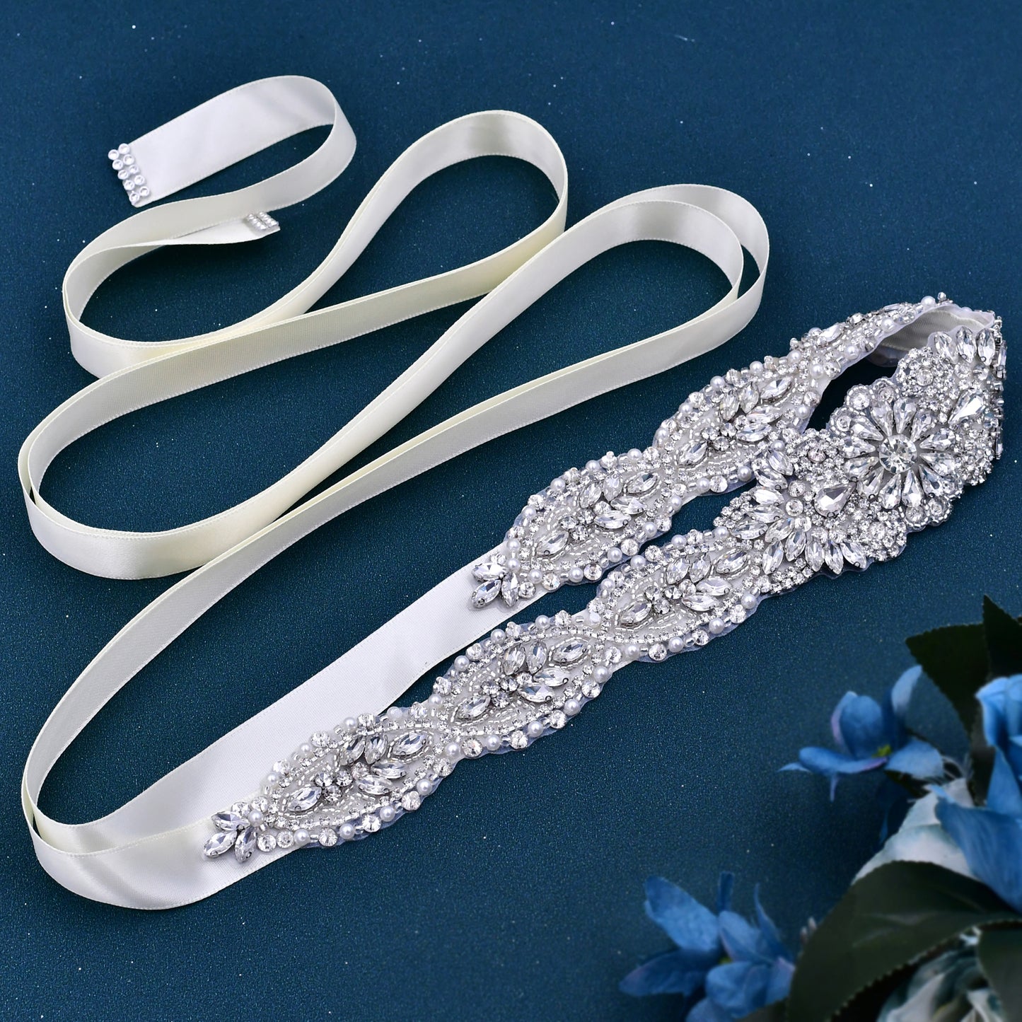 BRIDELLA BS119 Exquisite Silver Flower Waist Accessory Suitable For Wedding Valentines Day Stage Dress Belt