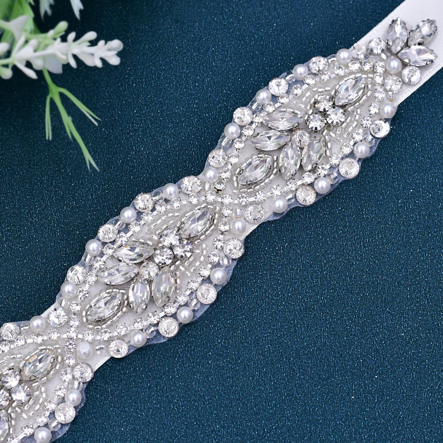 BRIDELLA BS119 Exquisite Silver Flower Waist Accessory Suitable For Wedding Valentines Day Stage Dress Belt