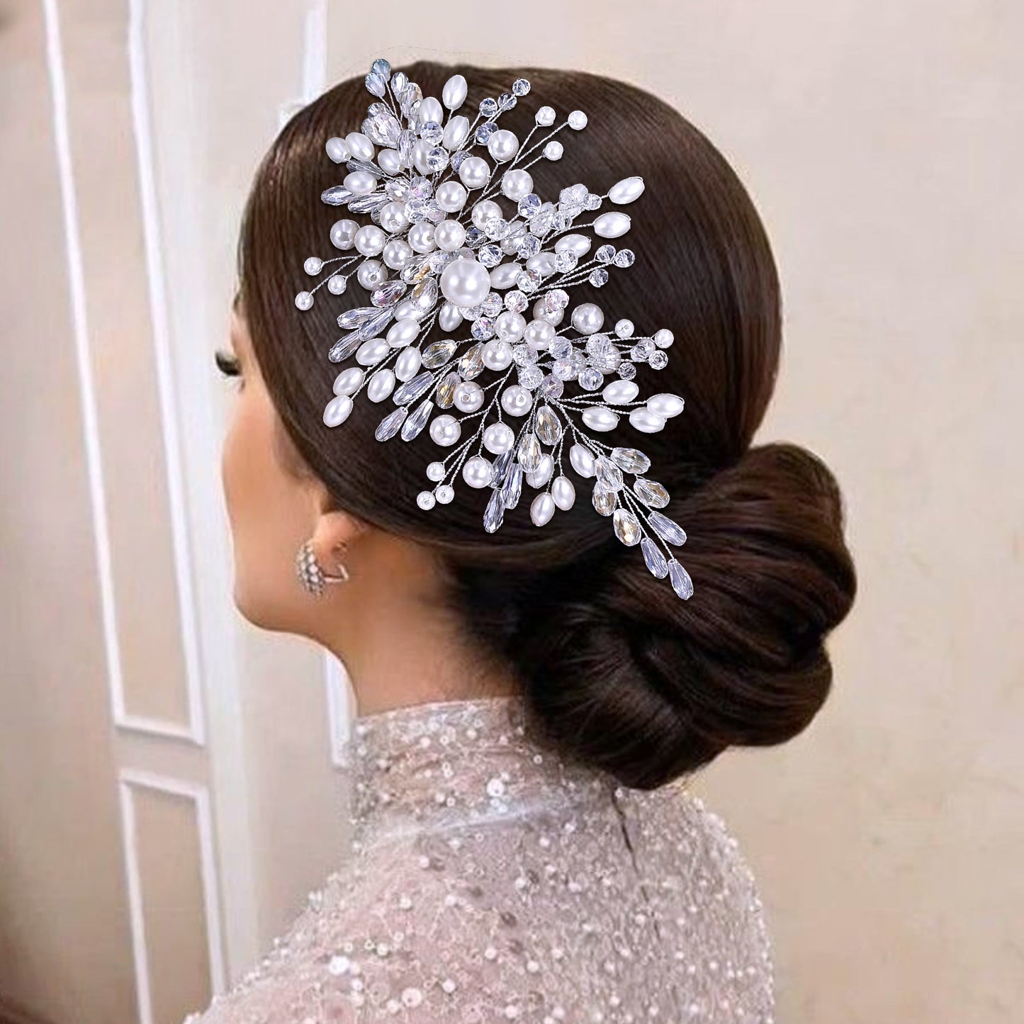 BRIDELLA HP840 Wedding Hair Combs Bridal Crystal Hair Accessories For Women Hair Jewelry Pearl Head Jewelry Women Accessories