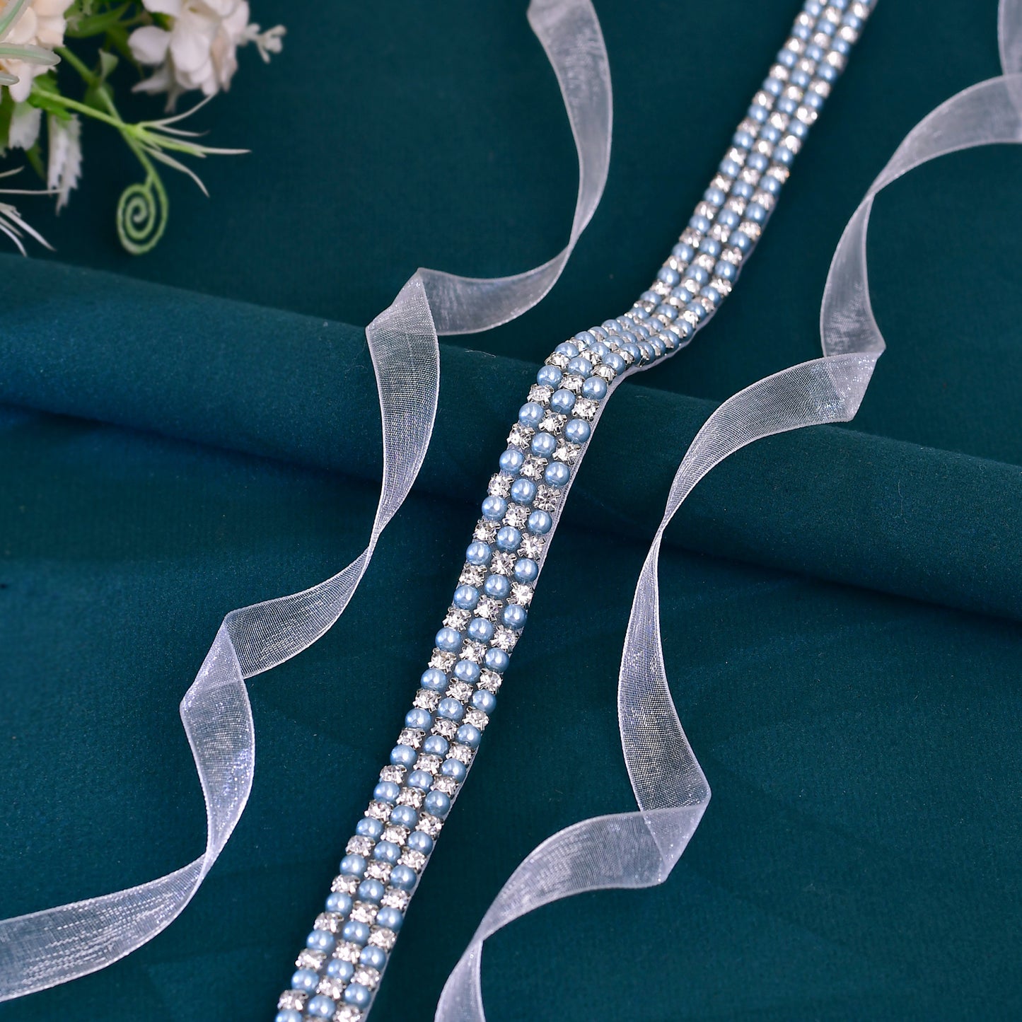 BRIDELLA BS134l Pearl Belt White Organza Waist Rope Princess Gift Waist Accessory Elevates Waist Line Decorates Waist Body