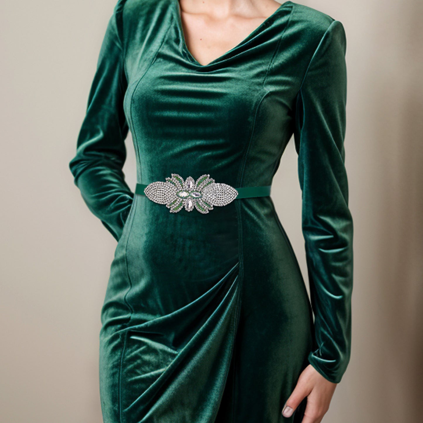 BRIDELLA BS152KL Emerald Dress Belt Wedding Diamond Accessories