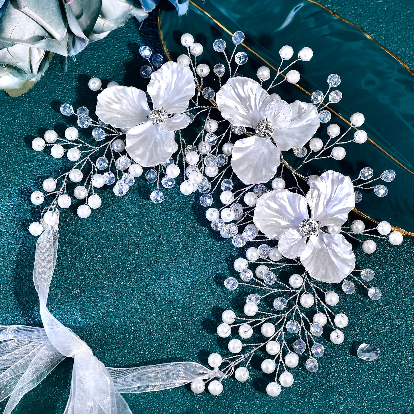 BRIDELLA HP820 Elegant Women Pearl Crystal Flower Hair Band Wedding Headpieces Bride Headwear Hair Accessories Party Headband
