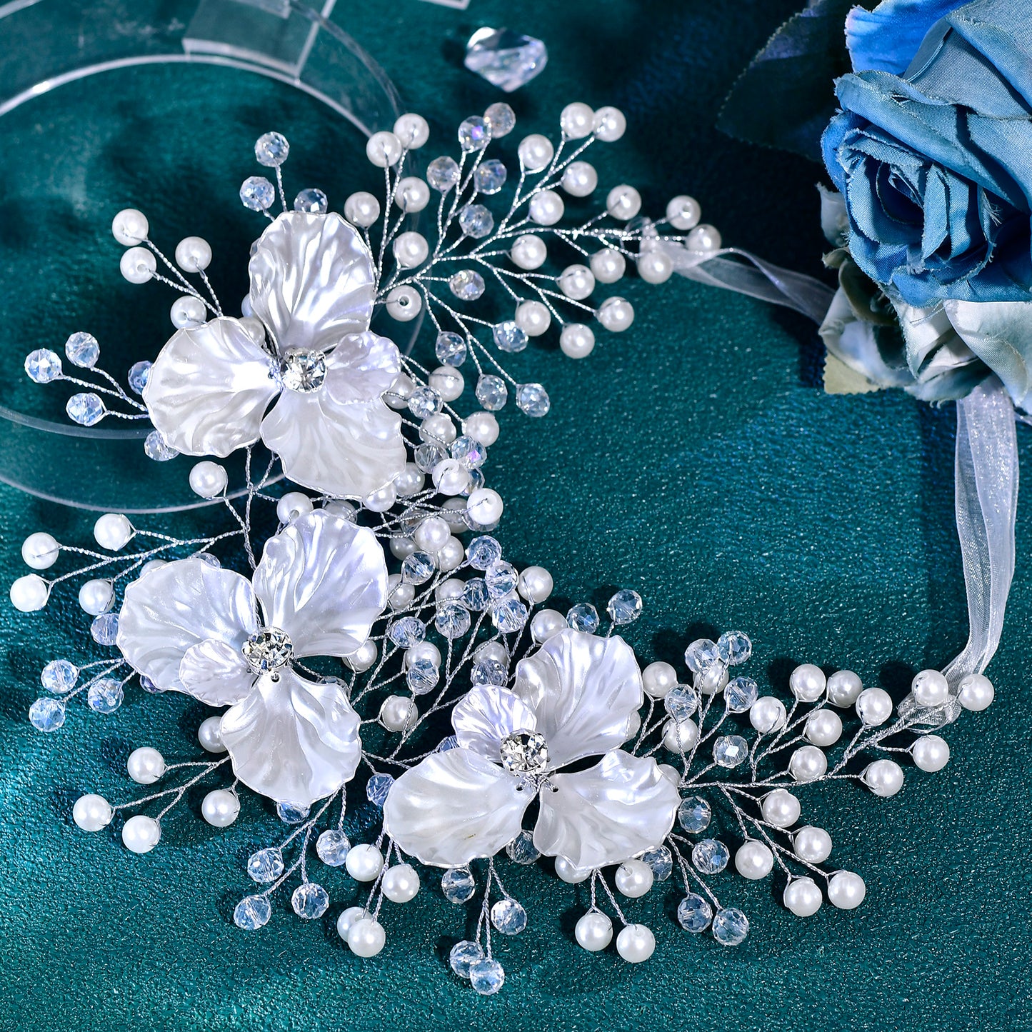 BRIDELLA HP820 Elegant Women Pearl Crystal Flower Hair Band Wedding Headpieces Bride Headwear Hair Accessories Party Headband