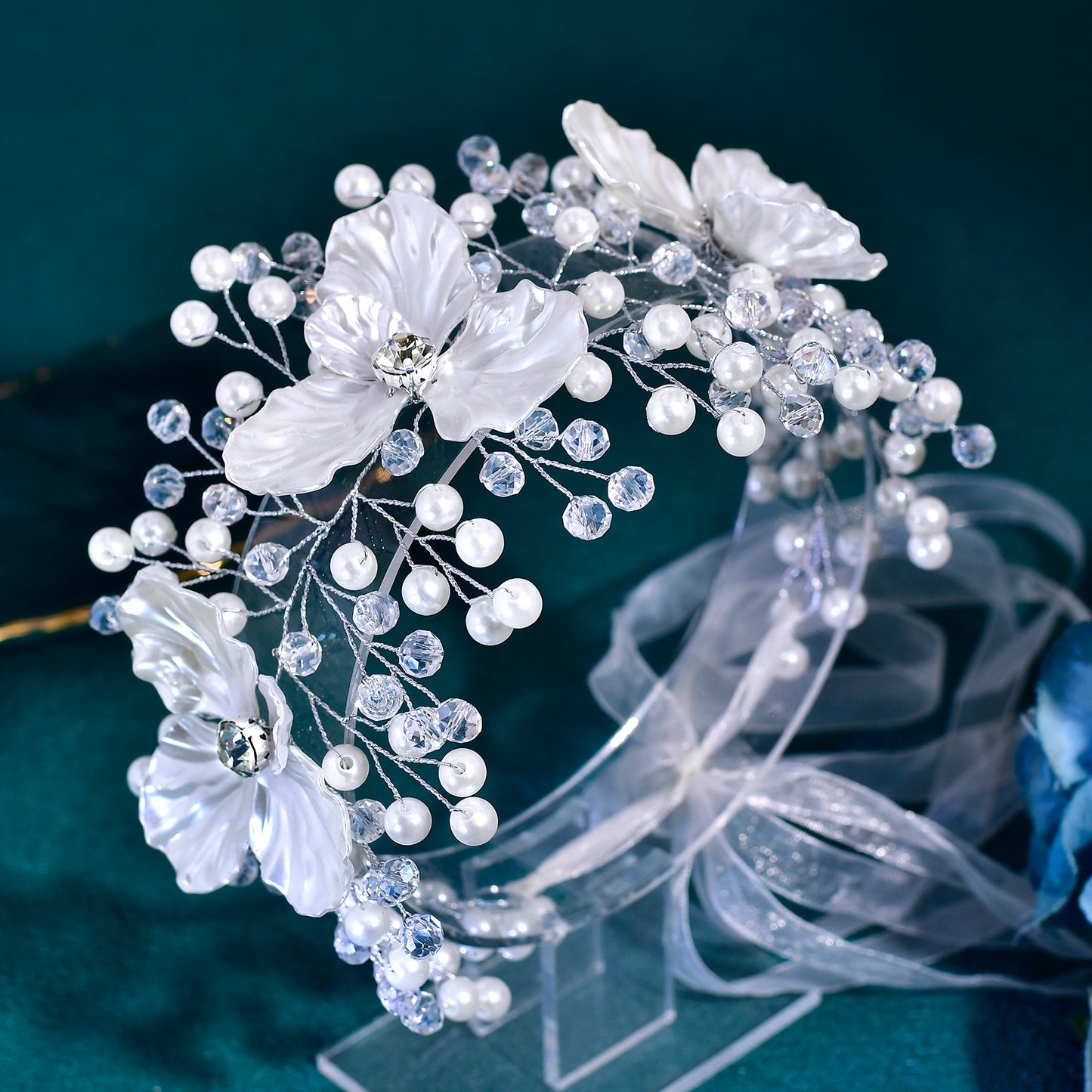 BRIDELLA HP820 Elegant Women Pearl Crystal Flower Hair Band Wedding Headpieces Bride Headwear Hair Accessories Party Headband