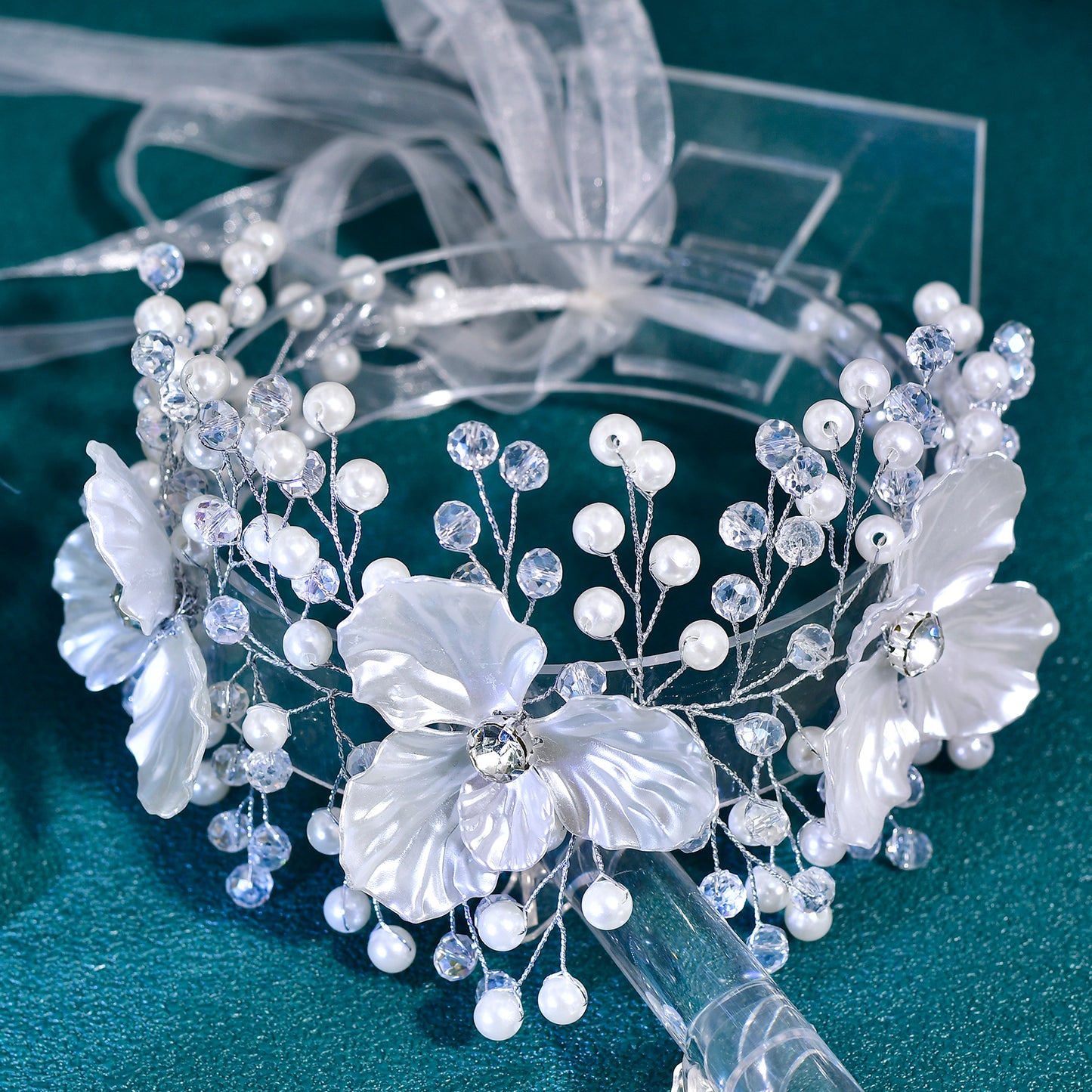 BRIDELLA HP820 Elegant Women Pearl Crystal Flower Hair Band Wedding Headpieces Bride Headwear Hair Accessories Party Headband