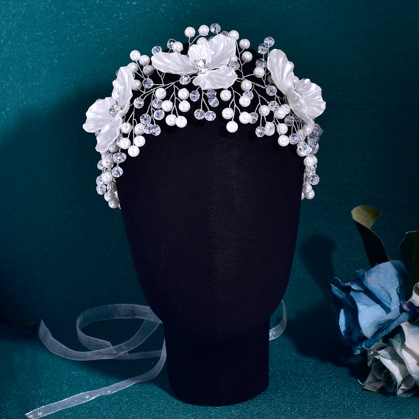 BRIDELLA HP820 Elegant Women Pearl Crystal Flower Hair Band Wedding Headpieces Bride Headwear Hair Accessories Party Headband