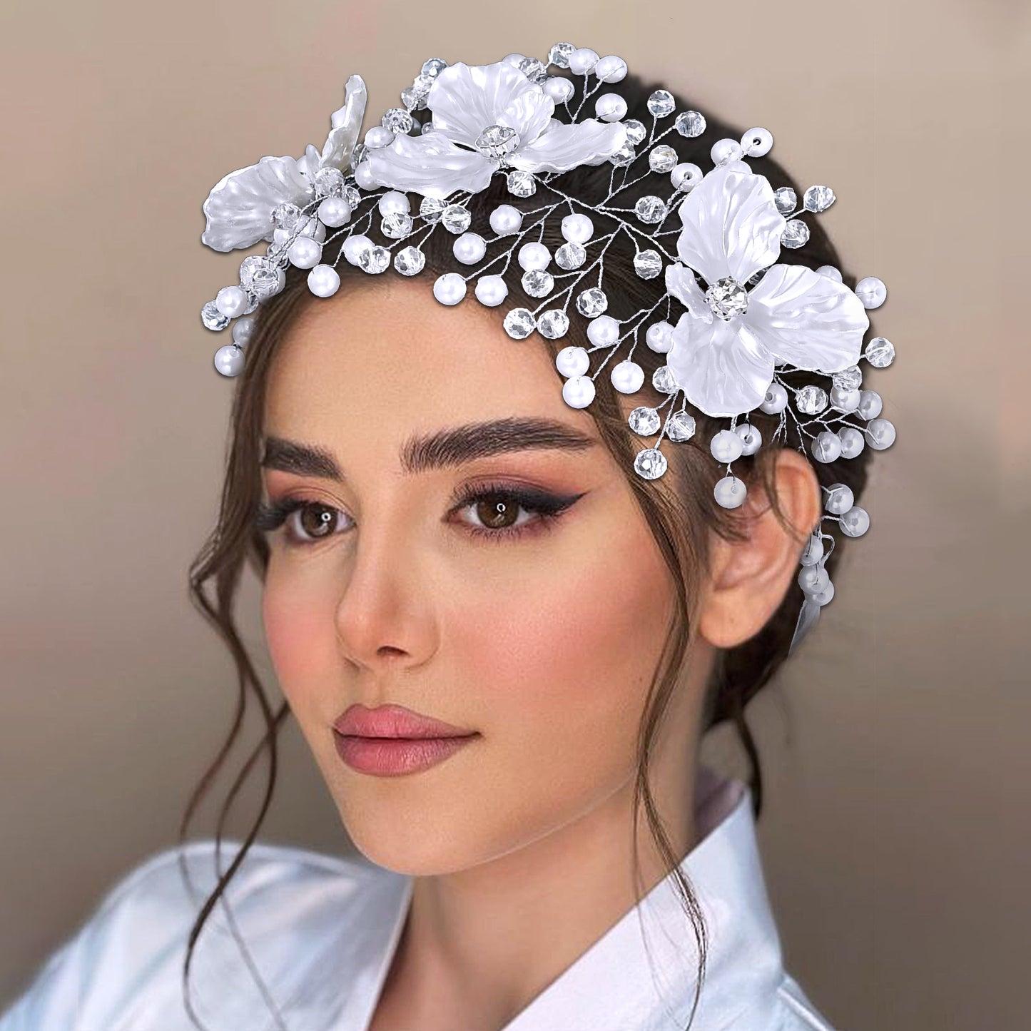 BRIDELLA HP820 Elegant Women Pearl Crystal Flower Hair Band Wedding Headpieces Bride Headwear Hair Accessories Party Headband