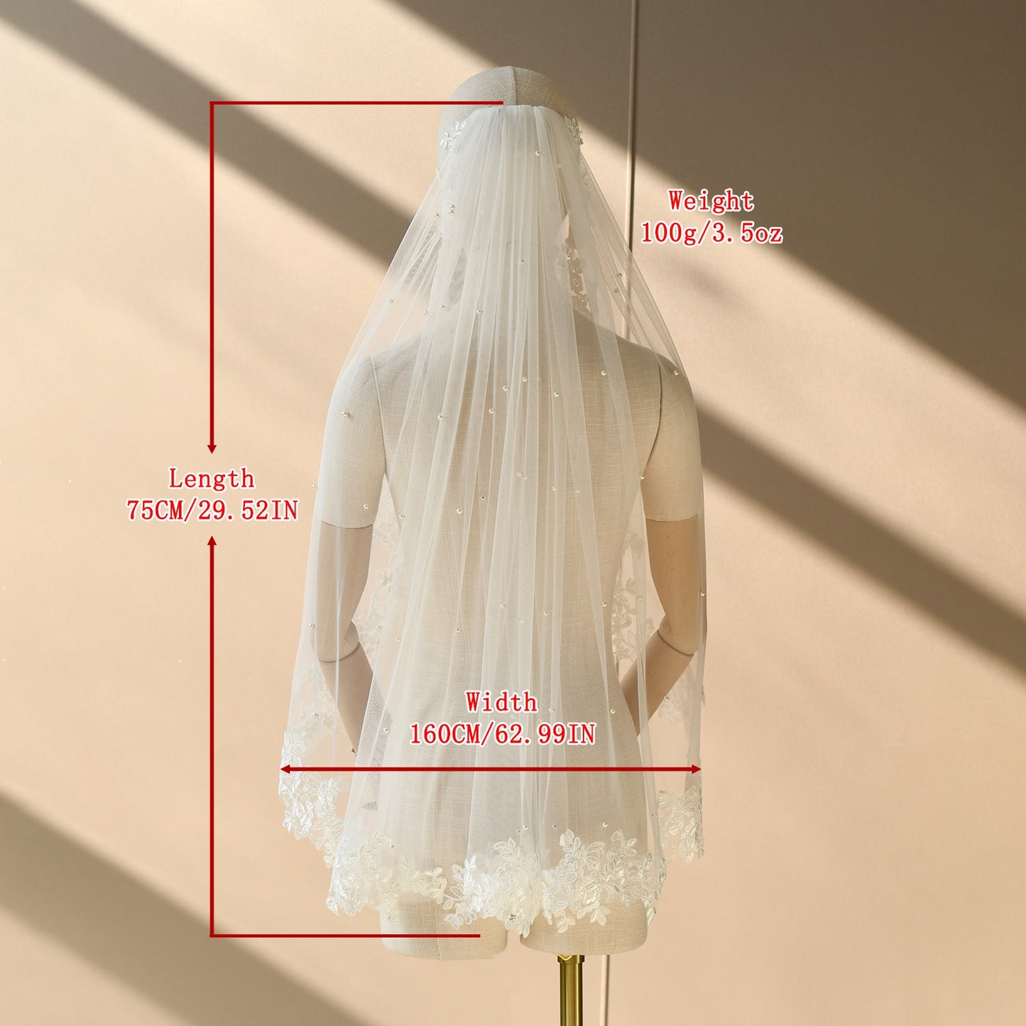 BRIDELLA BV82 Elegant Lace Beaded Veil Single Layer With Comb Bridal Wedding Hair Accessories