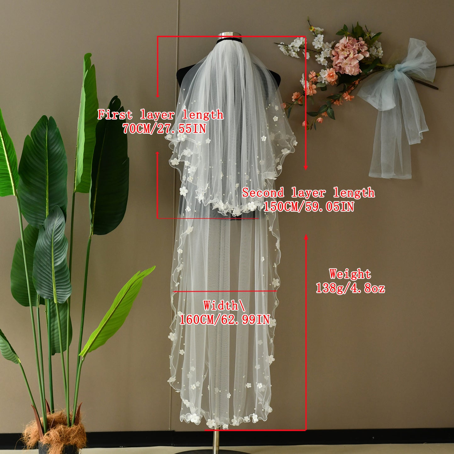 V217-I ivory pearl mesh veil