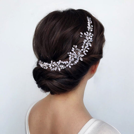 BHP128 silver rhinestone pearl tiara