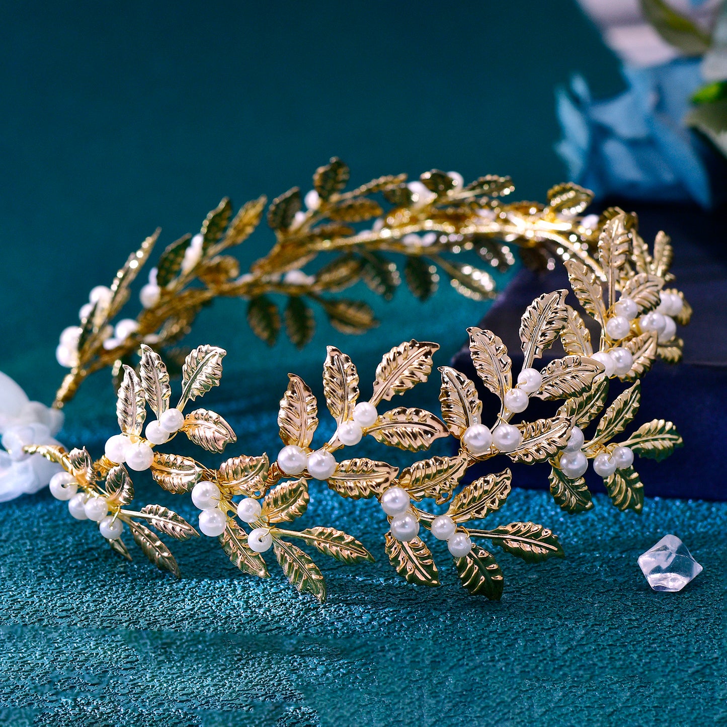 BRIDELLA BHP353 Wedding Bridal Headband Alloy Leaf Pearl Headpiece Multi Colored Handmade Hair Accessories Banquet Party Hairwear