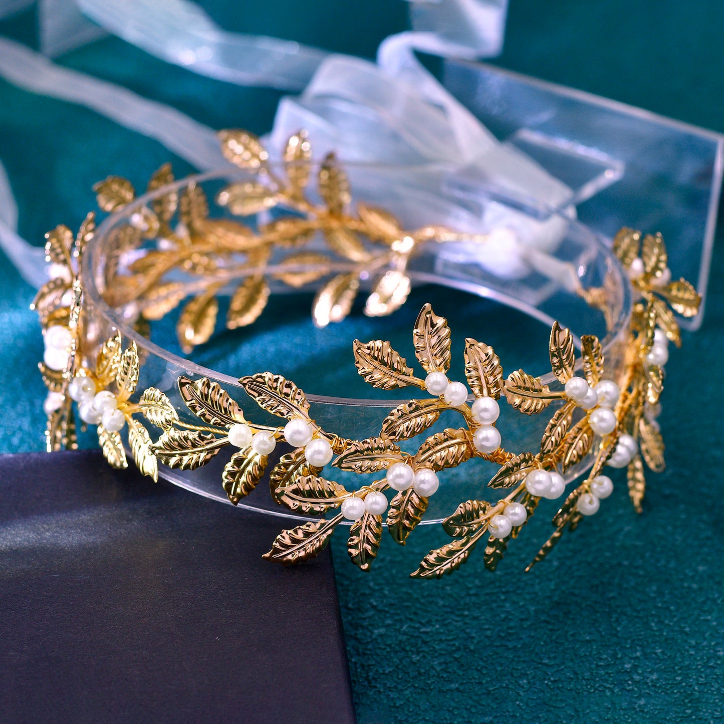 BRIDELLA BHP353 Wedding Bridal Headband Alloy Leaf Pearl Headpiece Multi Colored Handmade Hair Accessories Banquet Party Hairwear