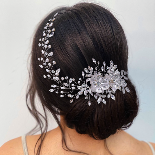 BHP511-S silver rhinestone pearl hair comb