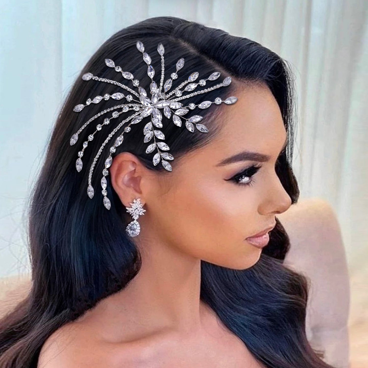 BRIDELLA BHP557 Silver Rhinestone Hair Comb Umbrella Shaped Handmade Diamond Hair Accessory Bride's Wedding Hair Comb Shiny
