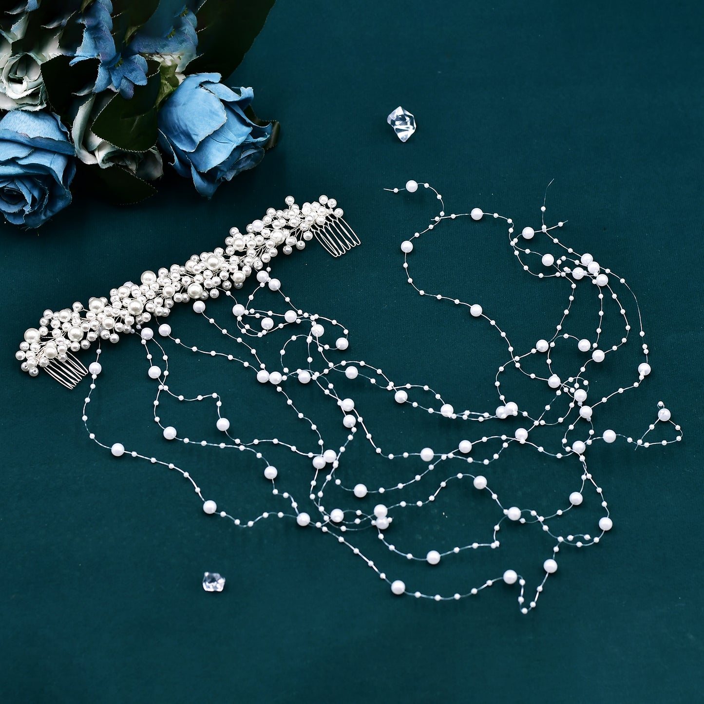 BRIDELLA BHP600 Pearls Tassels Bridal Headband with Combs Wedding Hair Accessories Handmade Woman Girls Headdress for Party