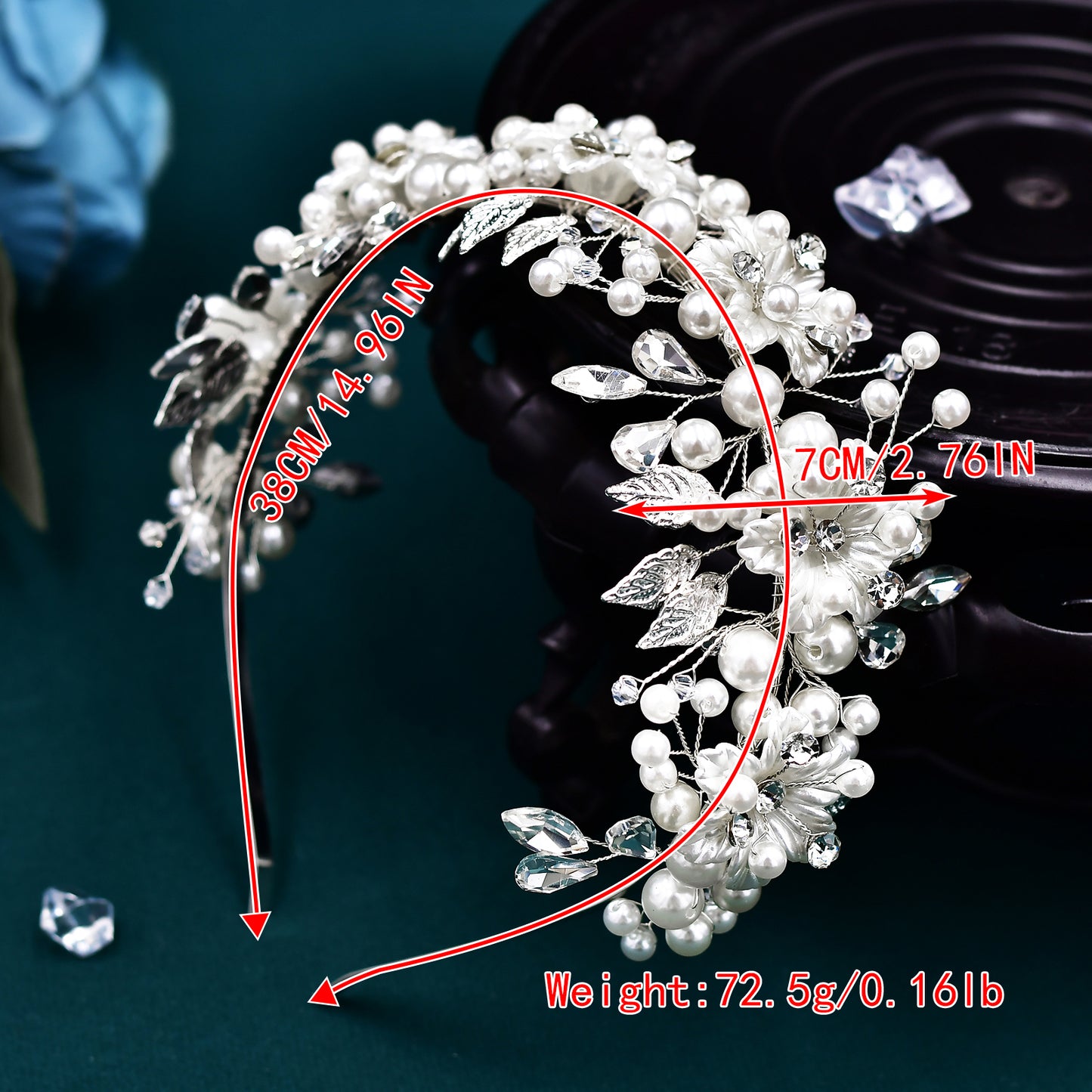 BRIDELLA BHP603 Bridal Wedding Pearl Crystal Headwear Alloy Leaves Hair Hoop Rhinestone Headbands for Women Flower Girl Headpiece