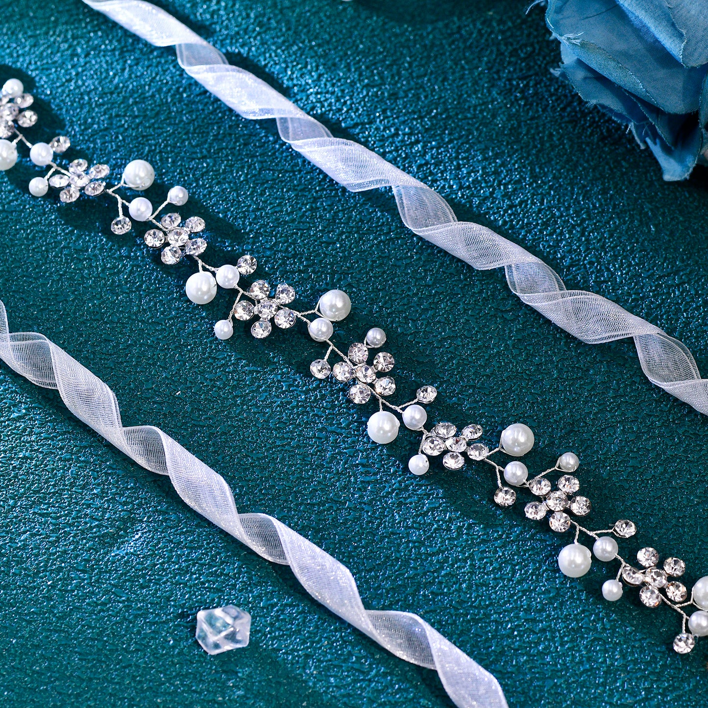 BRIDELLA BHP730 Pearl Band Bridal Headbands Rhinestone Flower Bride Hairband Wedding Hair Accessories Elegant Women Party Tiara