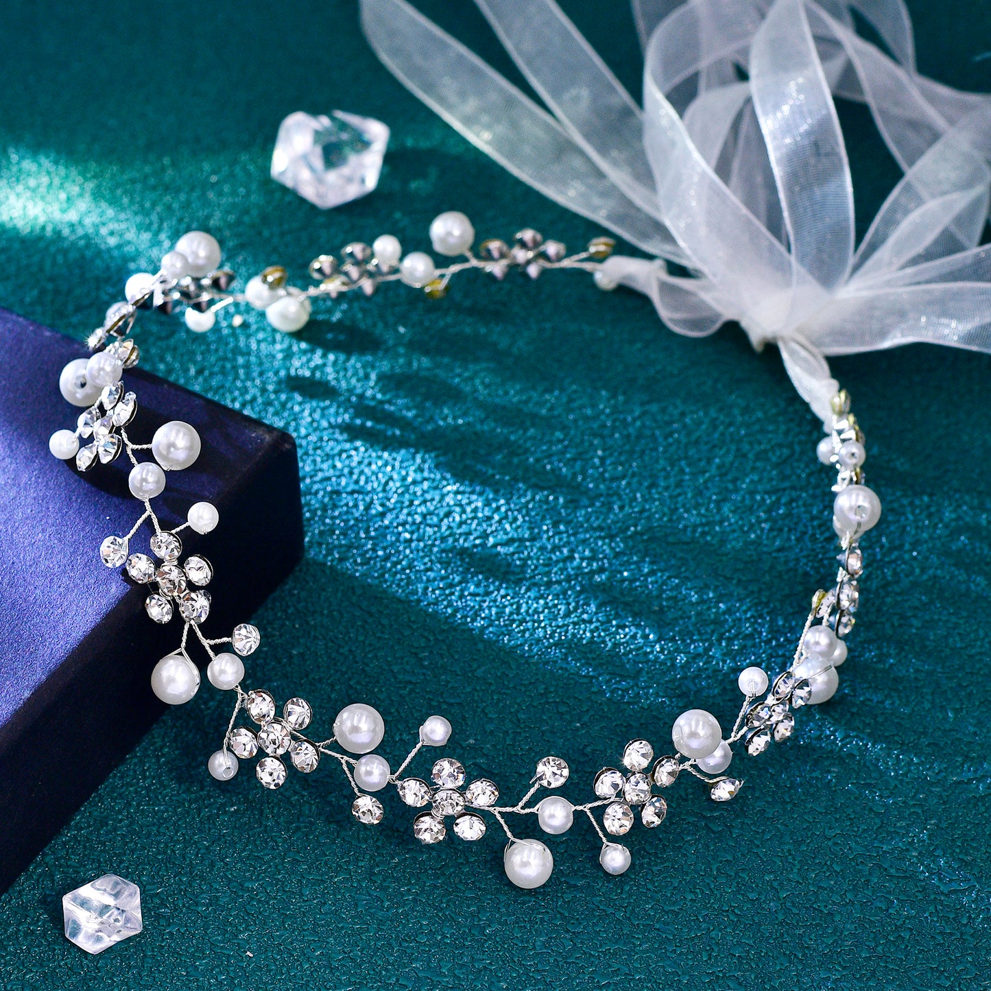 BRIDELLA BHP730 Pearl Band Bridal Headbands Rhinestone Flower Bride Hairband Wedding Hair Accessories Elegant Women Party Tiara