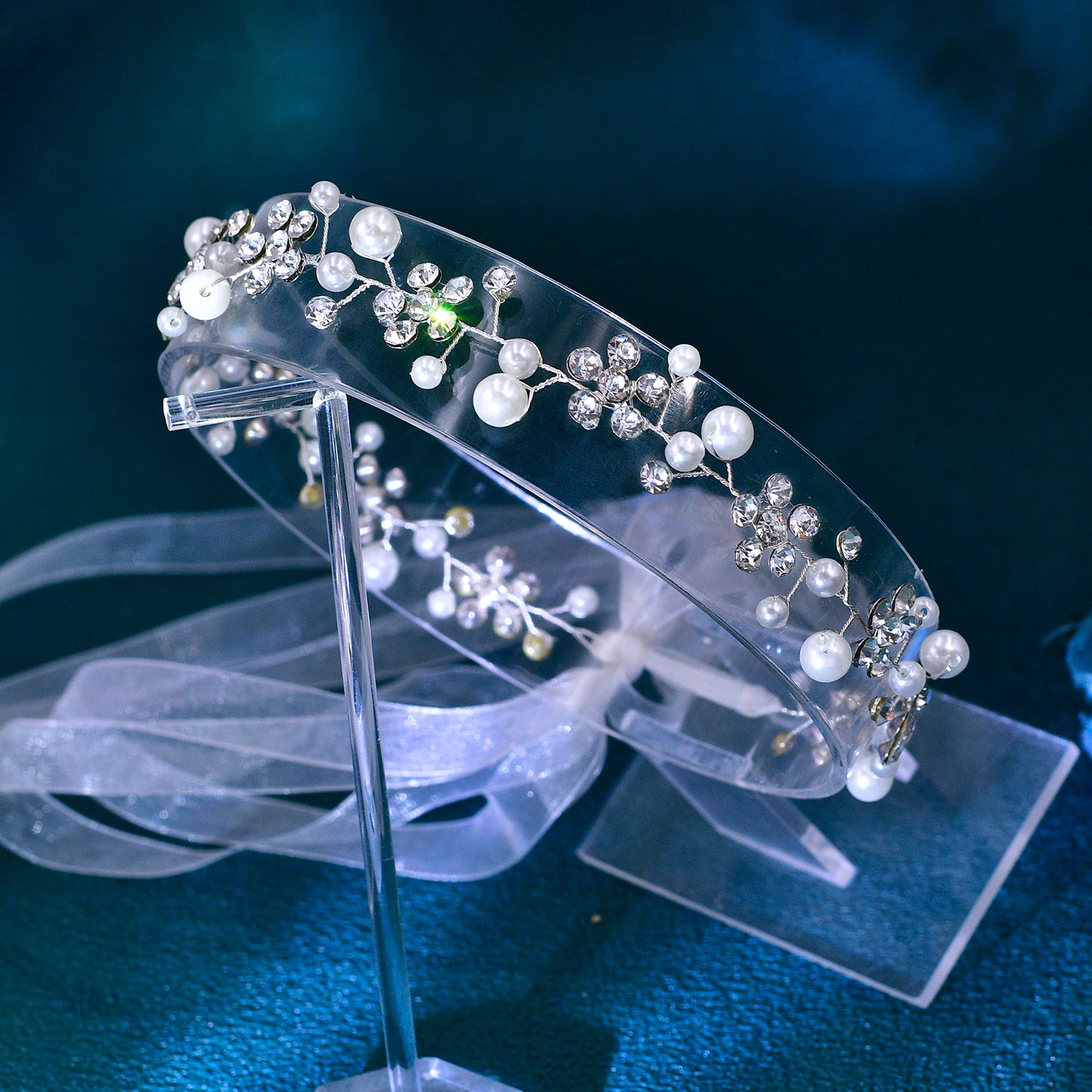 BRIDELLA BHP730 Pearl Band Bridal Headbands Rhinestone Flower Bride Hairband Wedding Hair Accessories Elegant Women Party Tiara