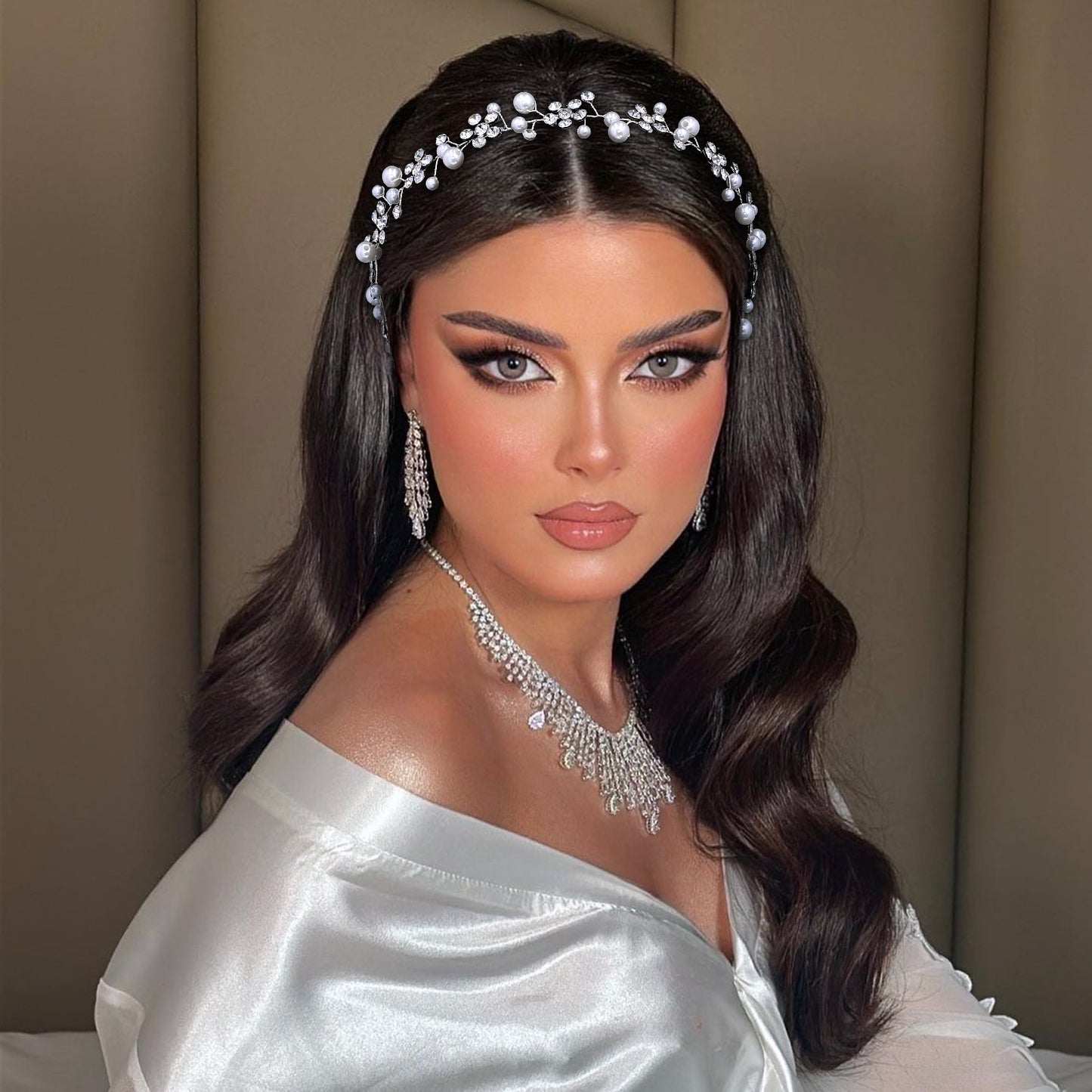 BRIDELLA BHP730 Pearl Band Bridal Headbands Rhinestone Flower Bride Hairband Wedding Hair Accessories Elegant Women Party Tiara