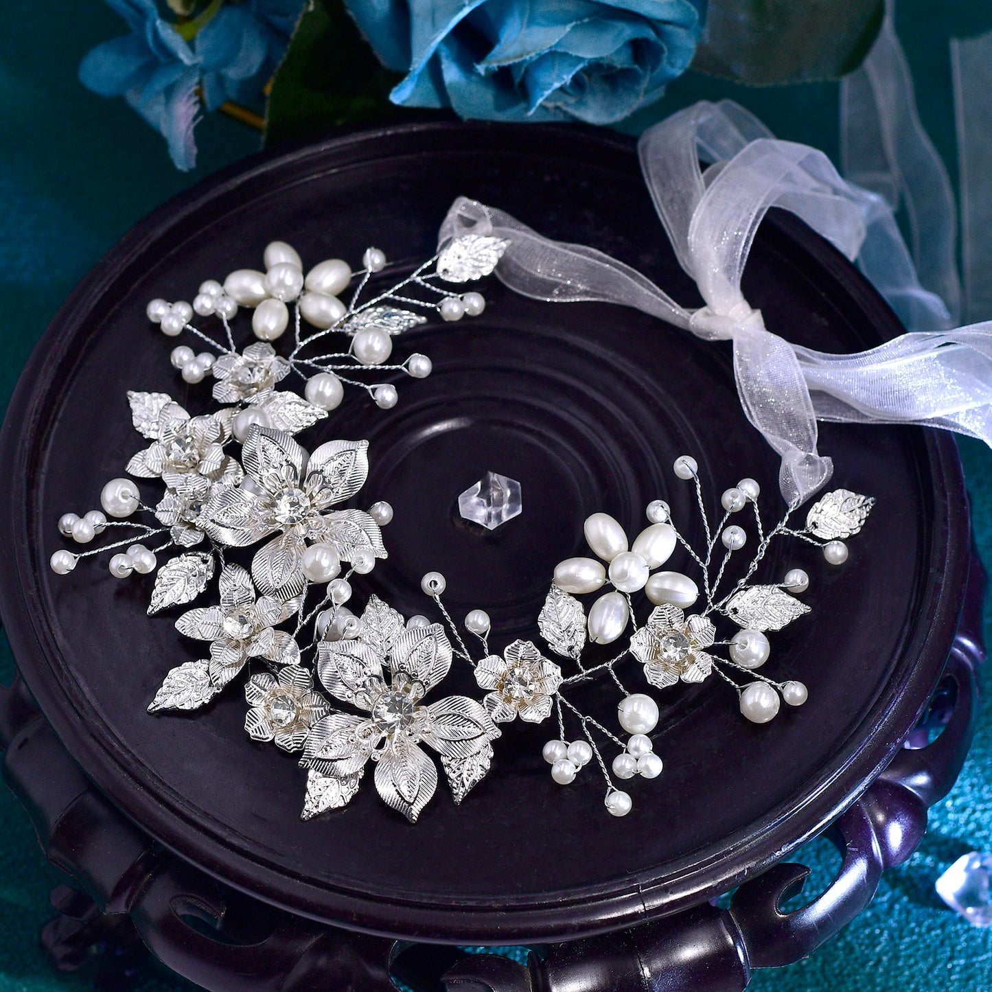 BHP749-S silver rhinestone pearl tiara