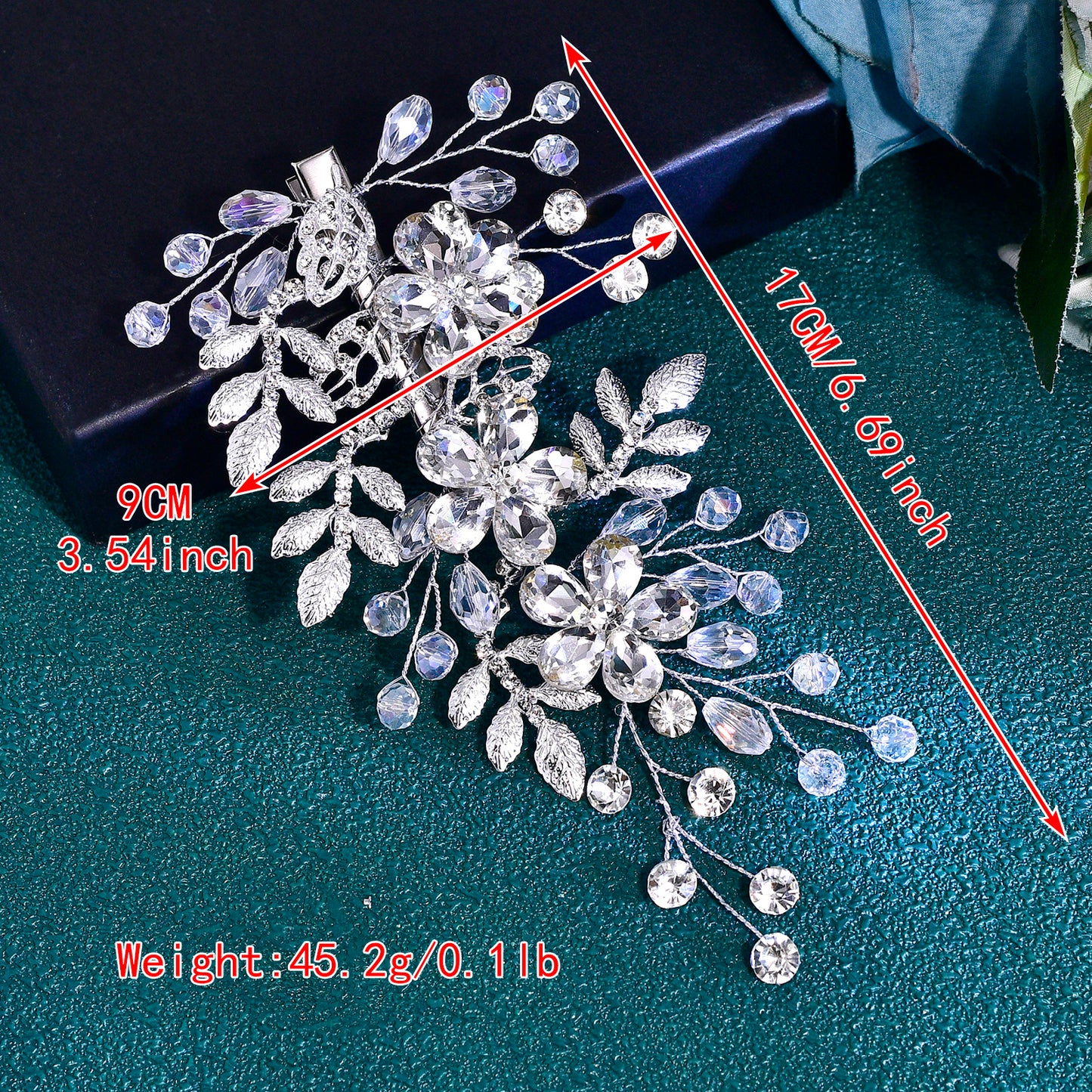 BRIDELLA BHP758 Handmade Rhinestone Flower Bride Duckbill Clip Silver Color Alloy Leaf Wedding Hair Clips Crystal Bride Headdress
