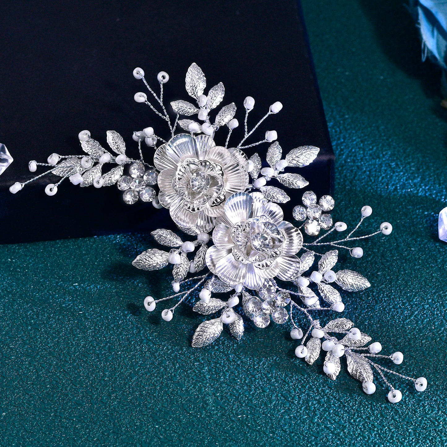 BRIDELLA BHP780 Alloy Flower Bridal Hair Comb Silver Color Leaf Wedding Hair Accessories Bridesmaid Women Handmade Headdress