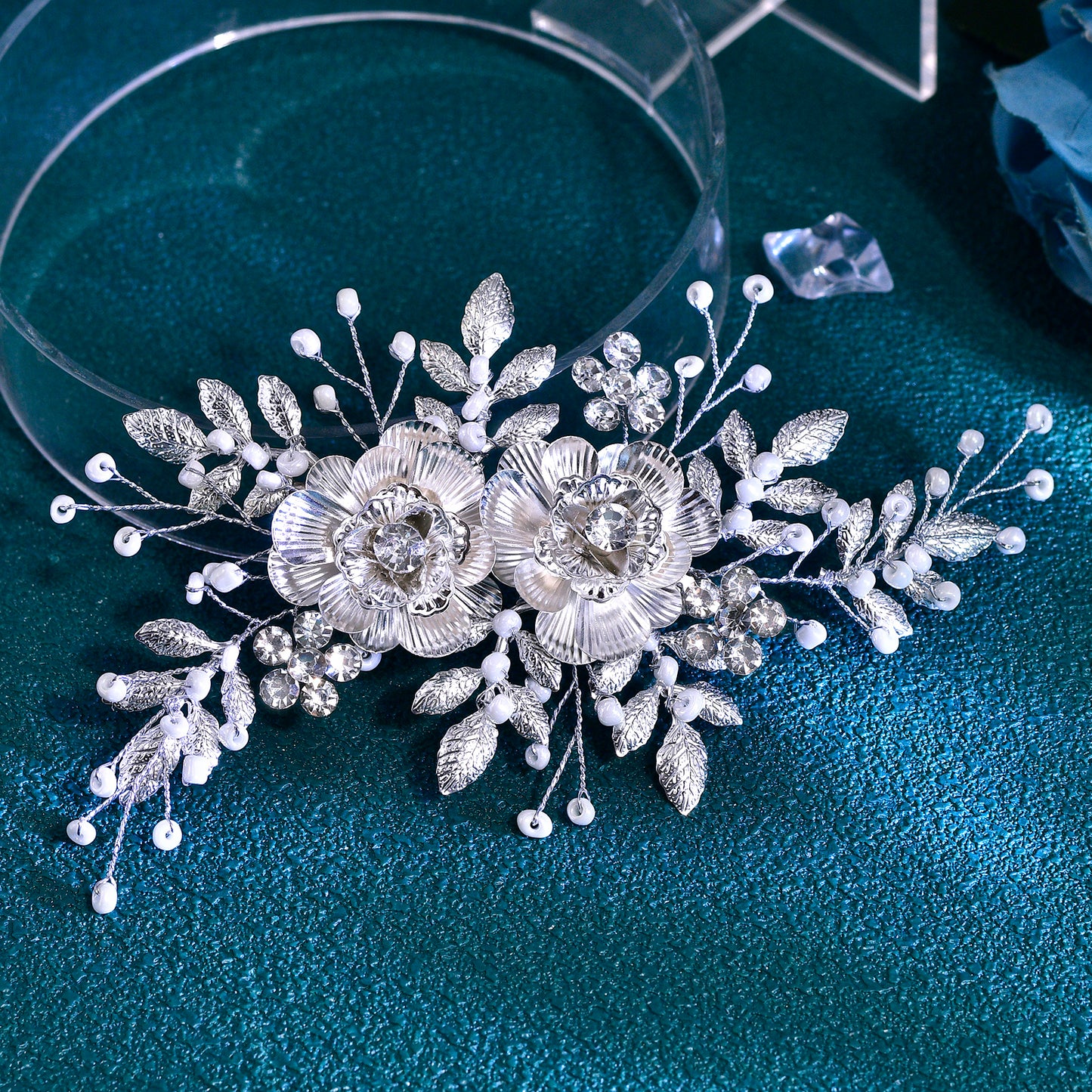BRIDELLA BHP780 Alloy Flower Bridal Hair Comb Silver Color Leaf Wedding Hair Accessories Bridesmaid Women Handmade Headdress