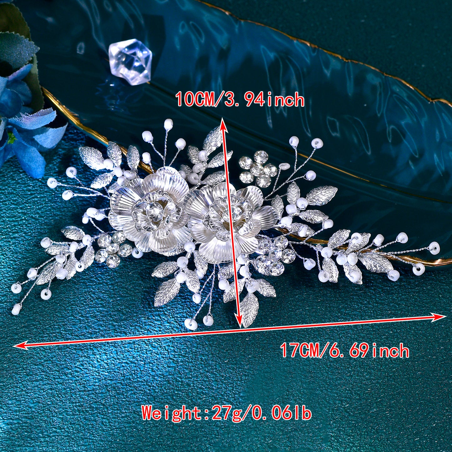 BRIDELLA BHP780 Alloy Flower Bridal Hair Comb Silver Color Leaf Wedding Hair Accessories Bridesmaid Women Handmade Headdress