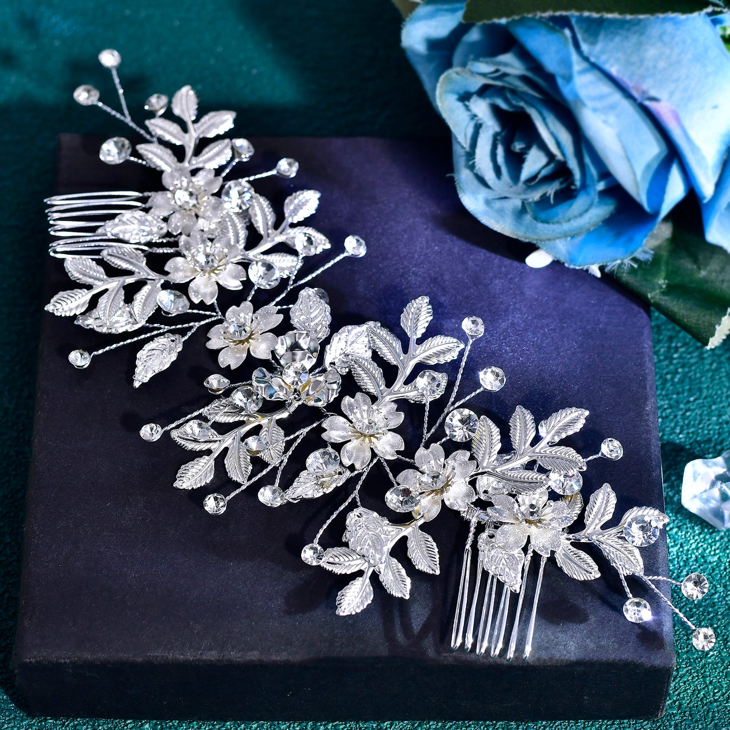 BRIDELLA BHP843 Fashion Alloy Leaf Hair Comb Accessories Rhinestones Hairpins for Daily Party Gathering Wedding Wearing Hair Comb
